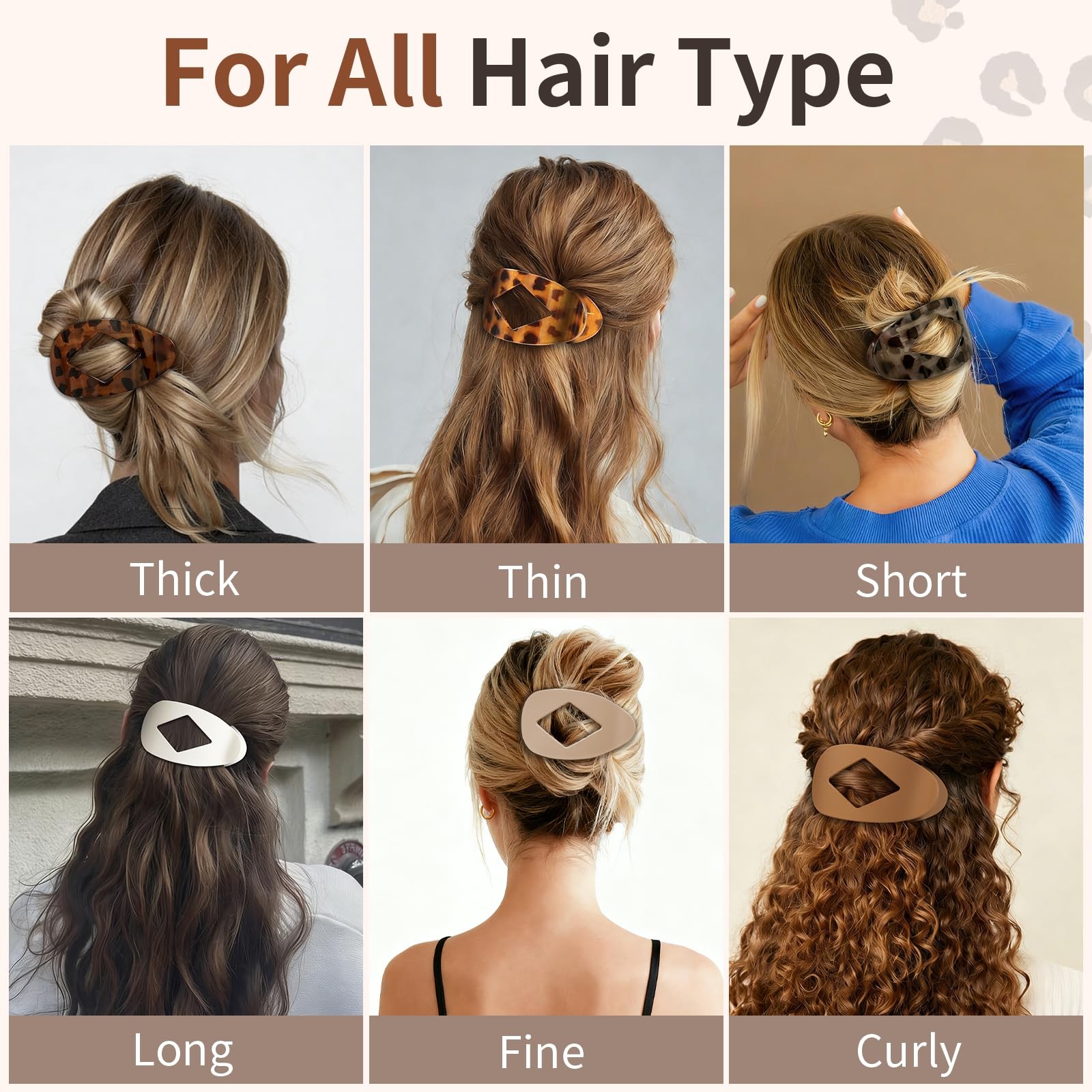 10 PCS Flat Hair Clips for Women – Large Matte 10 Count (Pack of 1), Leopard
