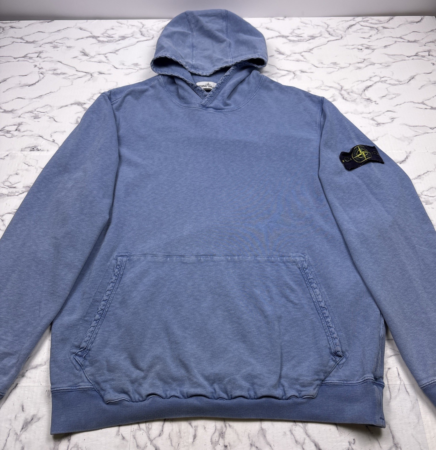 Stone Island Blue Hoodie Pullover Classic Sweatshirt Logo Patch Men’s Sz 2XL