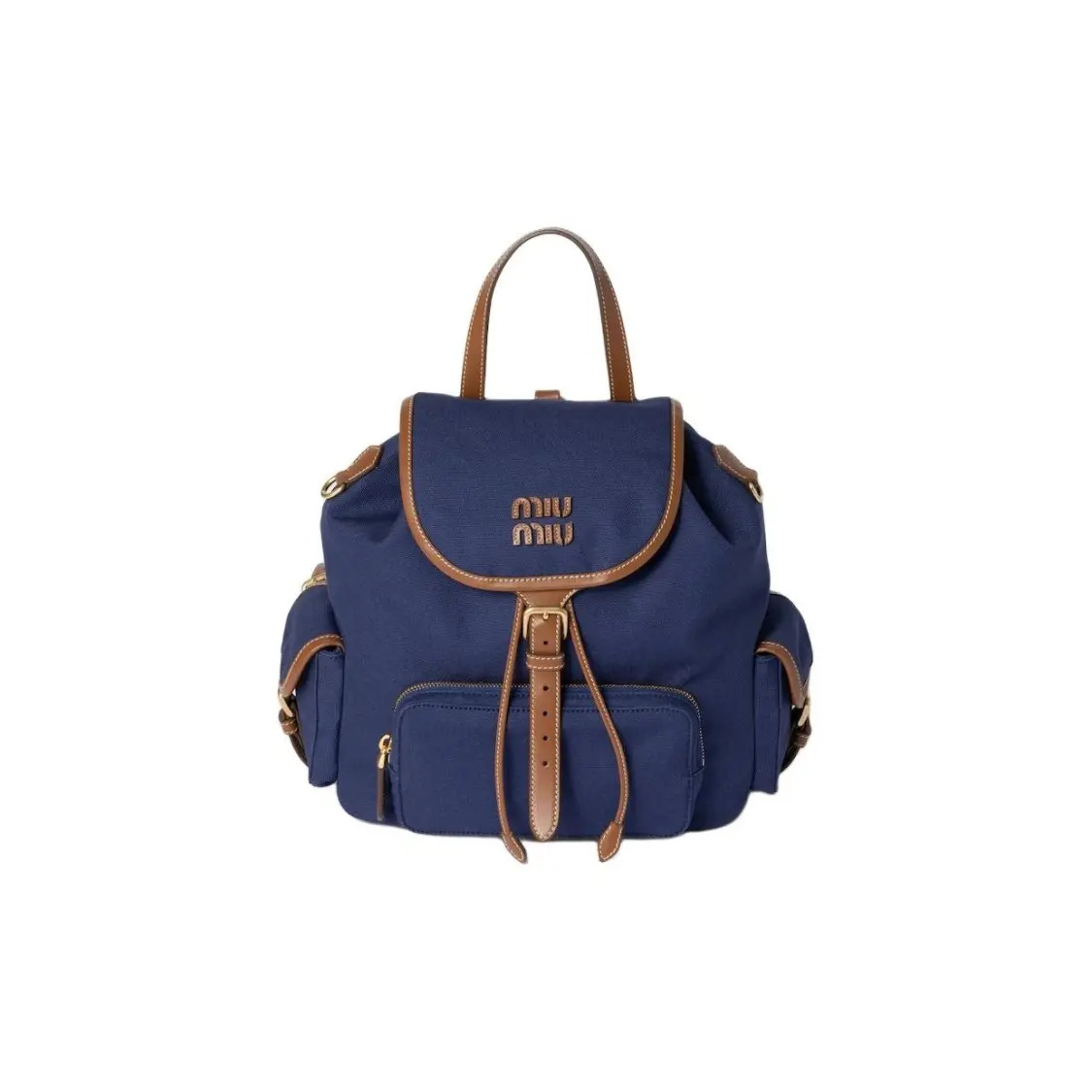 MIU MIU Cotton Backpack Women’s Cornflower Blue Brandy 9.8×4.9×11.6 in