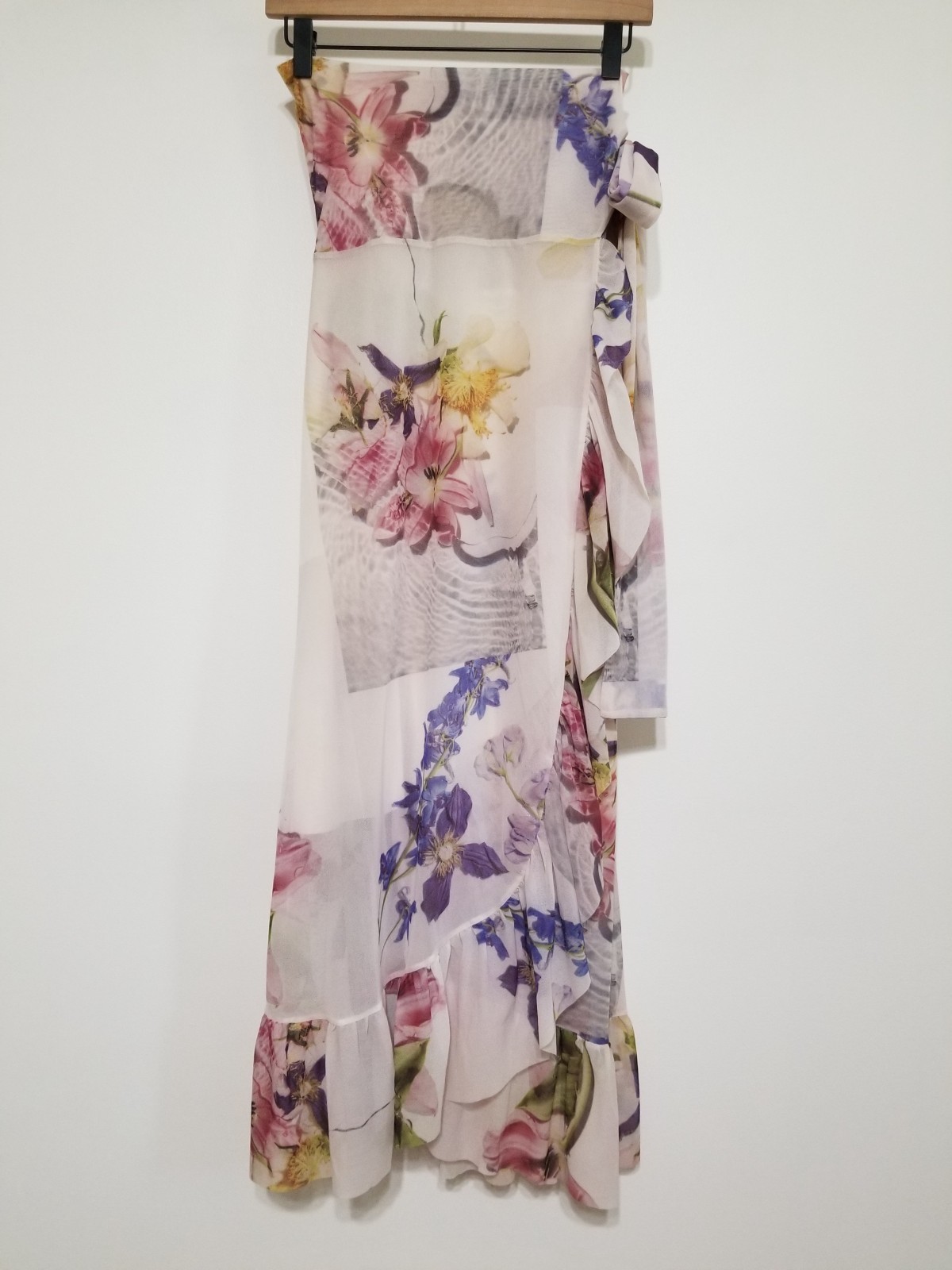 NWT GANNI Floral Mesh Ruffled Wrap Midi Skirt White Size EU 36/ US4 $225