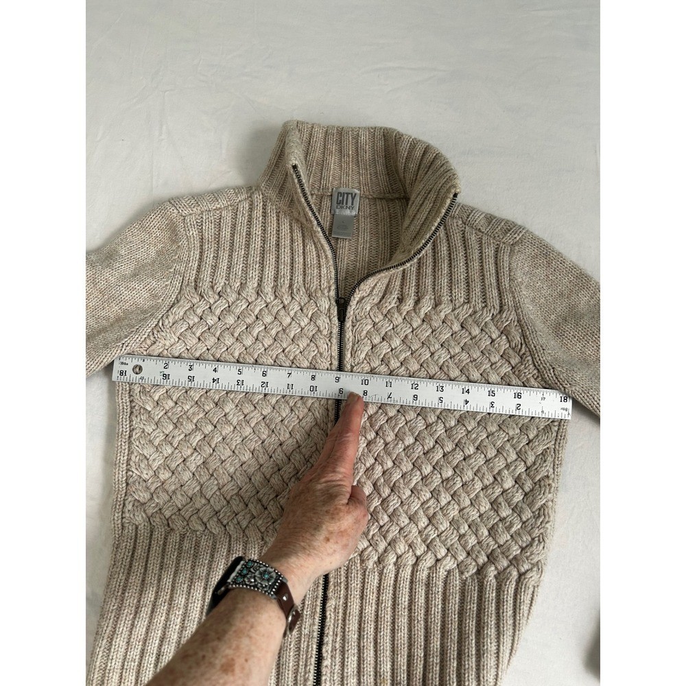 City DKNY Wool Cashmere Alpaca Blend Full Zip Cardigan Sweater Beige Large