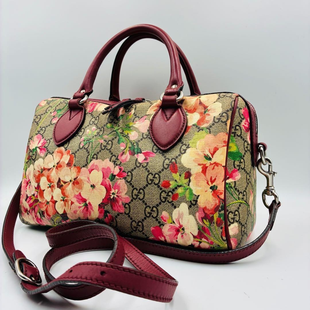 Authentic Gucci Blooms 2Way Handbag small boston PVC Floral Shoulder red