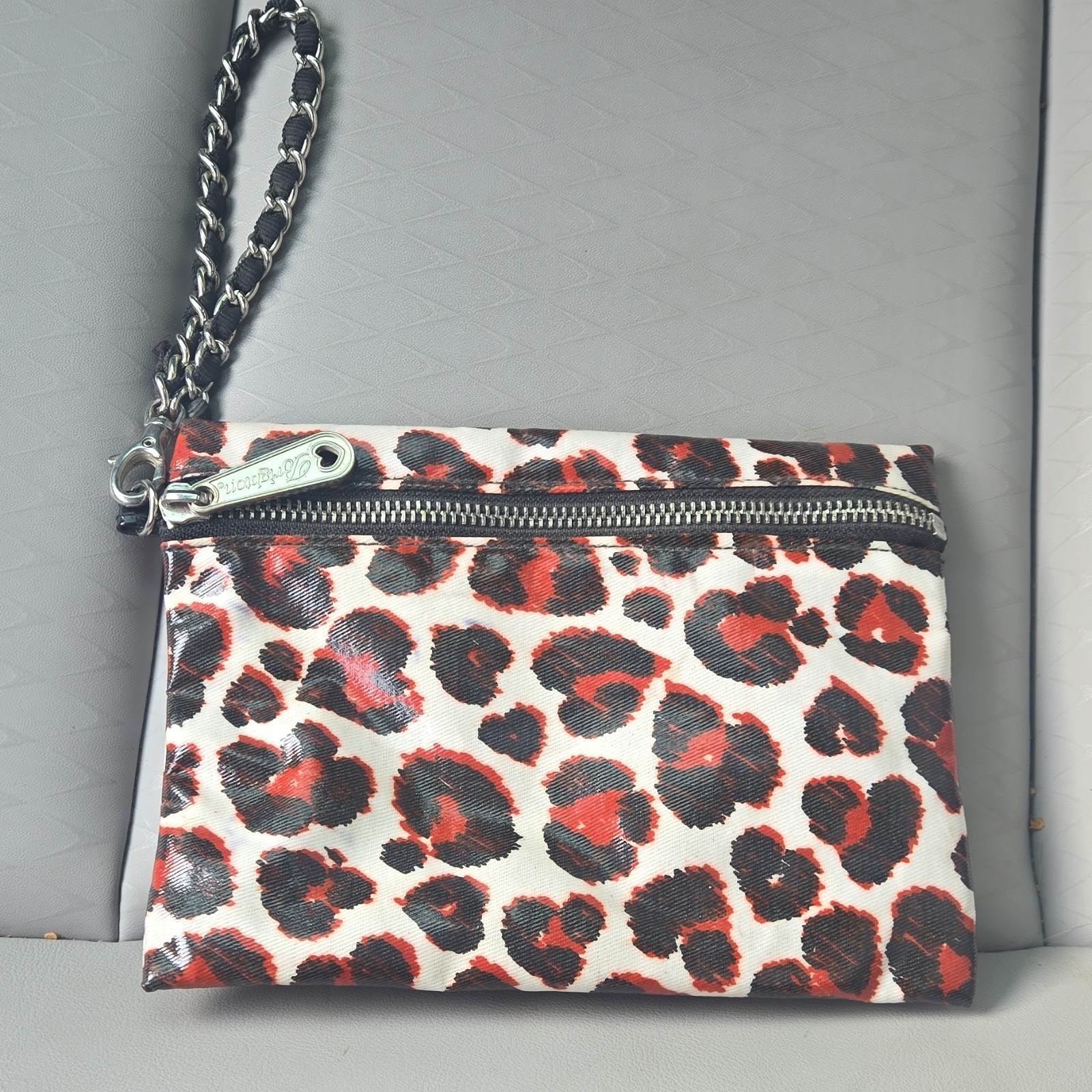 Brighton Leopard Animal Print Wristlet Clutch Bag Zipper Accent Designer Women