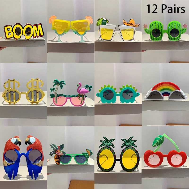 12 Pairs per Set Cute Beach Sunglasses 2025 Men Funny Summer Vacation Decorative