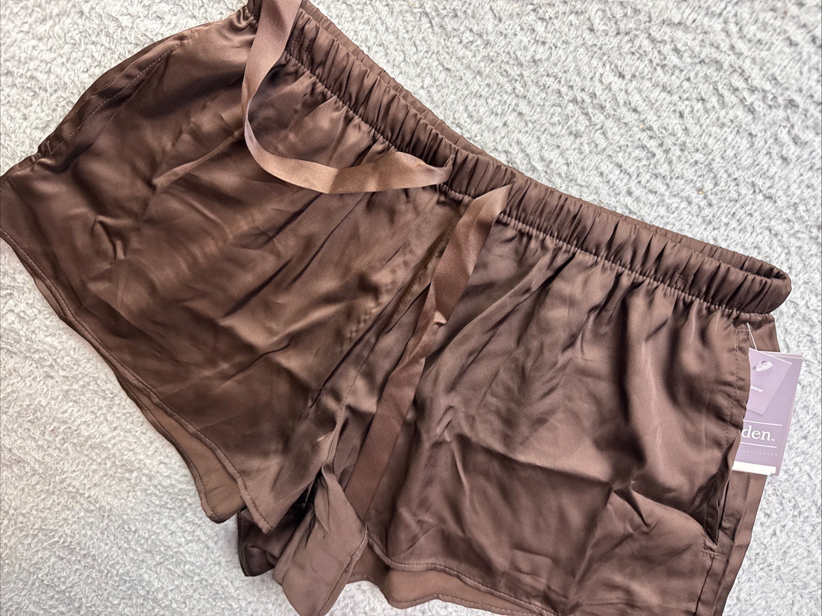 Auden Womens XS Brown Satin Pajama Shorts