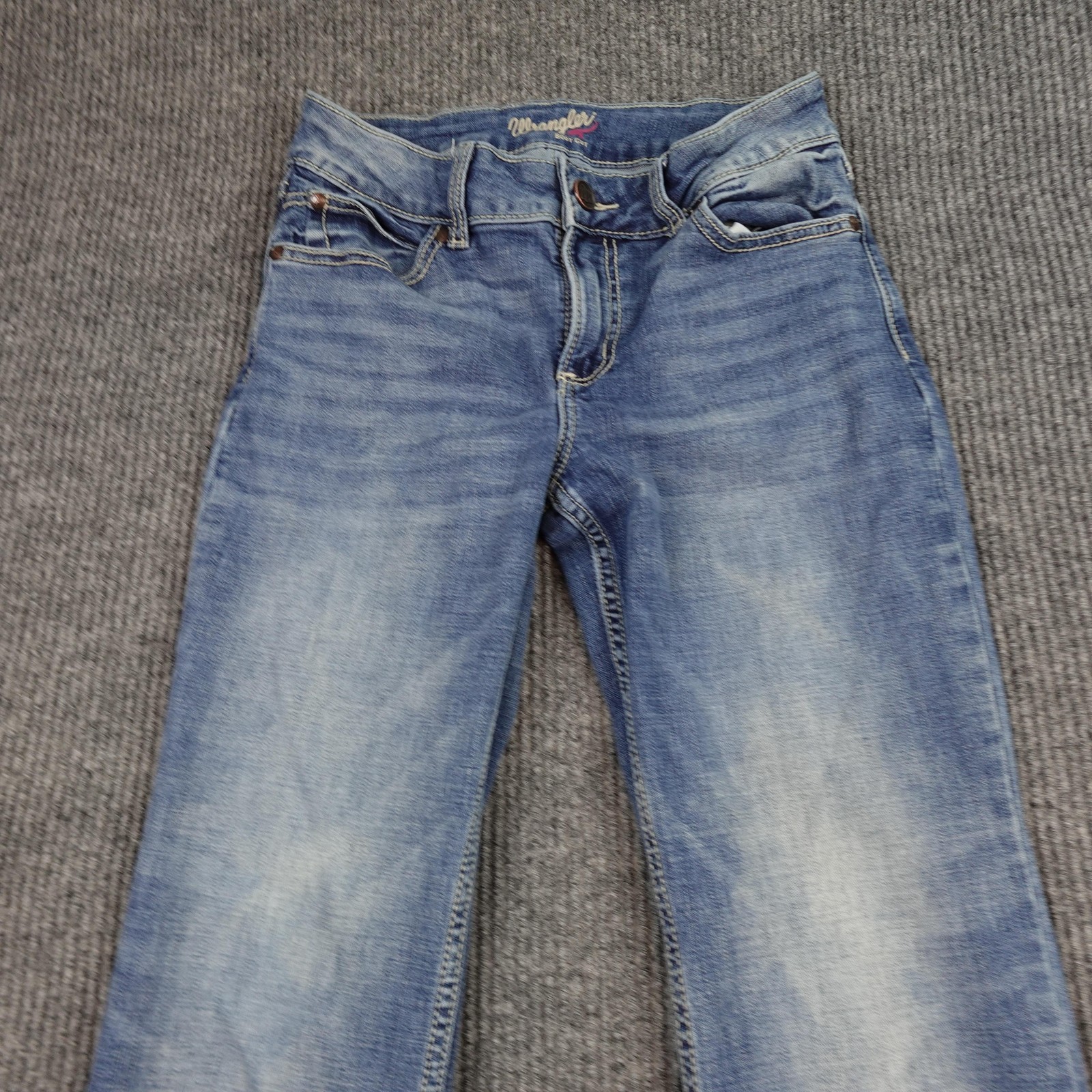 Wrangler Bootcut Jeans Womens 7 X 34 Medium Wash Blue Low Rise Stretch Denim