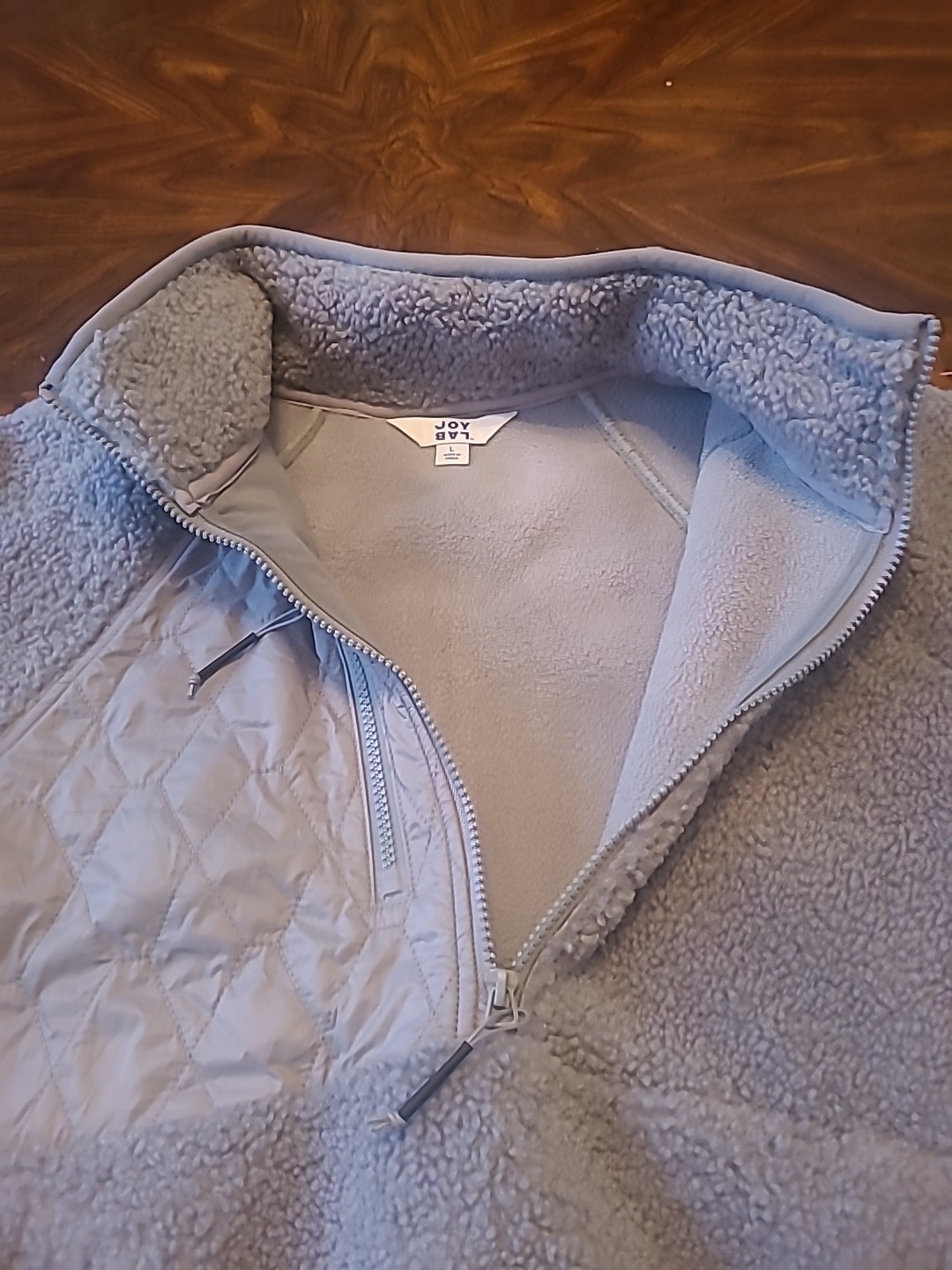 2 Joy Lab 1/2 Zip Sharpa Pullover Blue & Gray Cropped Plush Drawstring Hem…