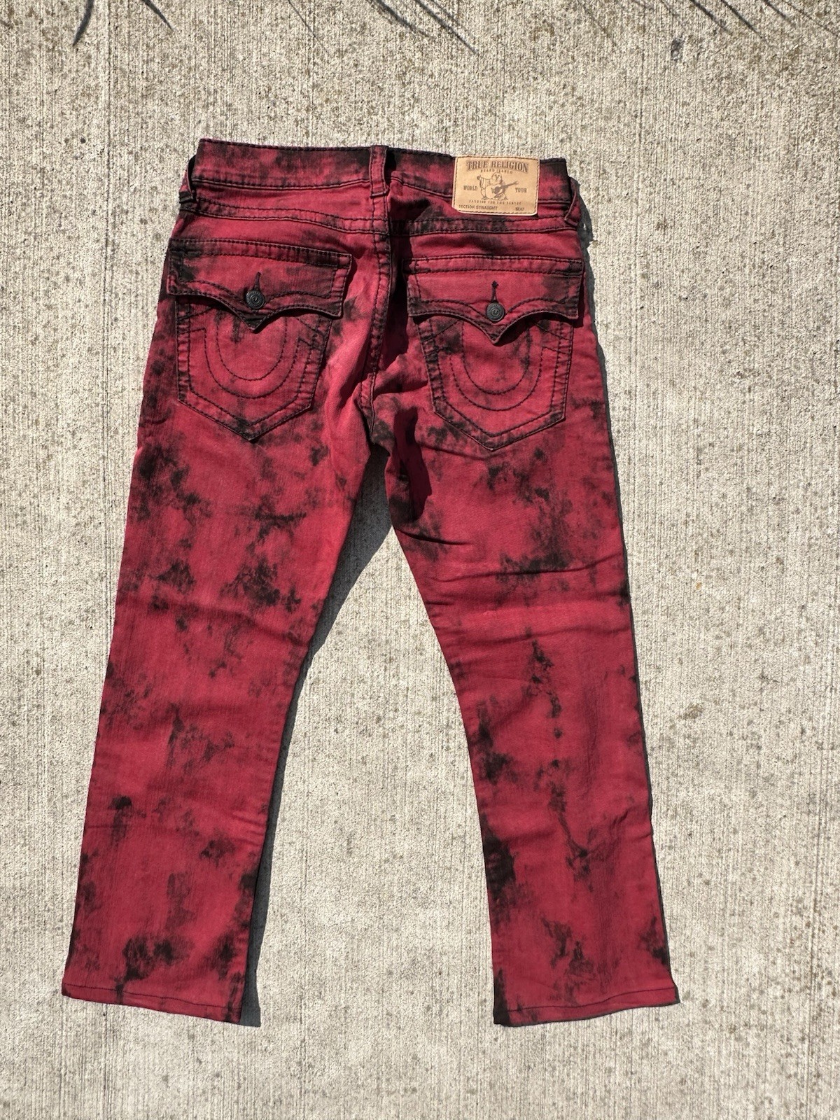 True Religion Jeans Mens 31 Red Black Acid Tie-Dye Wash Straight Pants