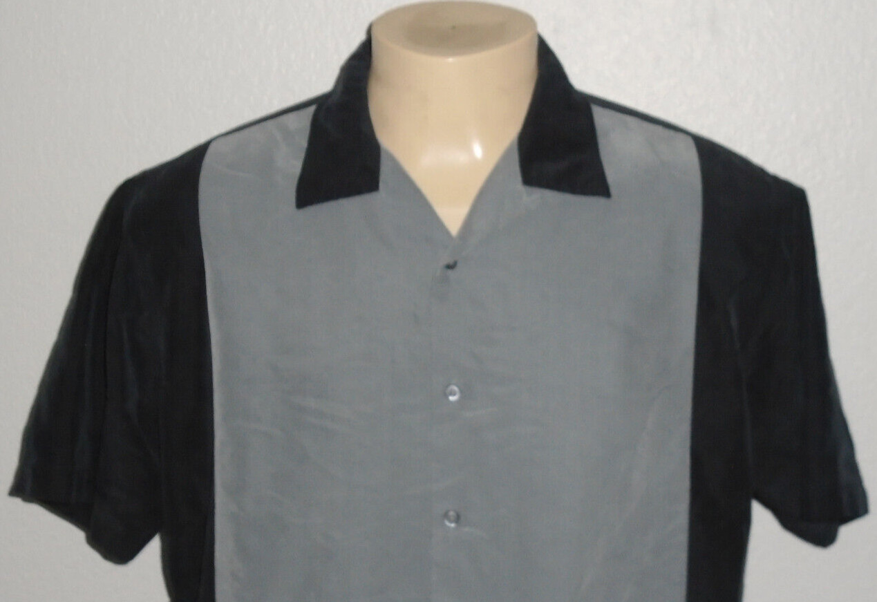Hipster Retro Lounge Two Tone Black/Gray Rockabilly Shirt Men Large