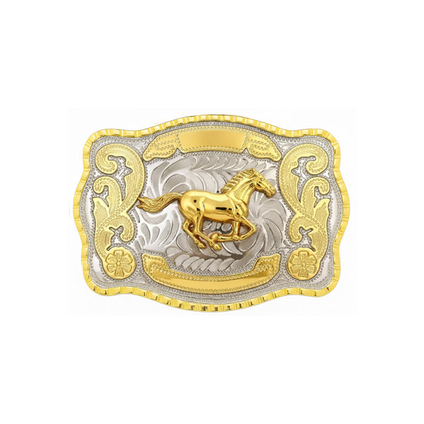 1 1/2″ Big Gold Quarter Horse Western Belt Buckle – Style 2. 5 1/2″ x 3 7/8″.