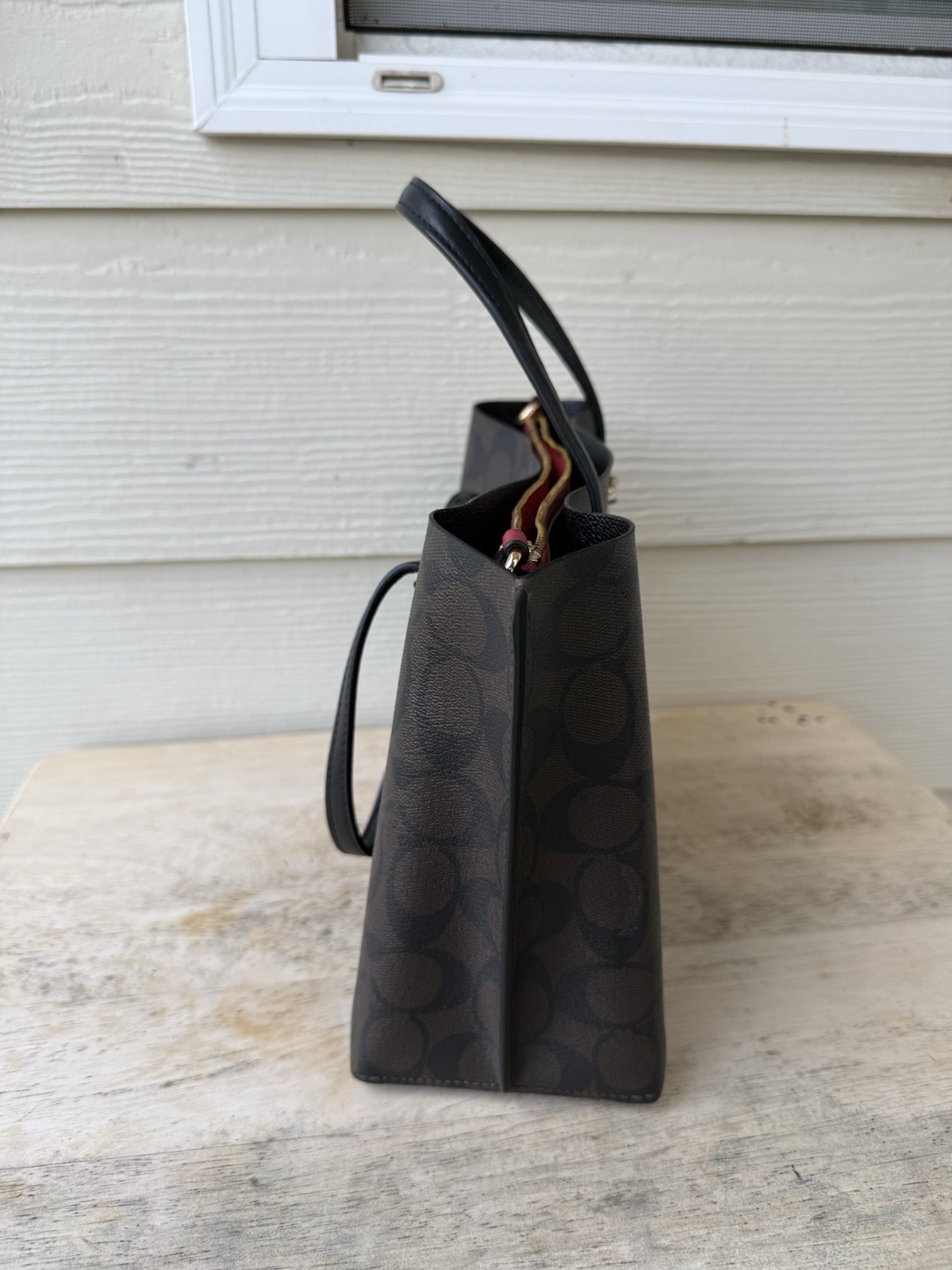 Coach C4250 Mollie Tote 25 2-Way PVC Canvas Leather Black/Brown