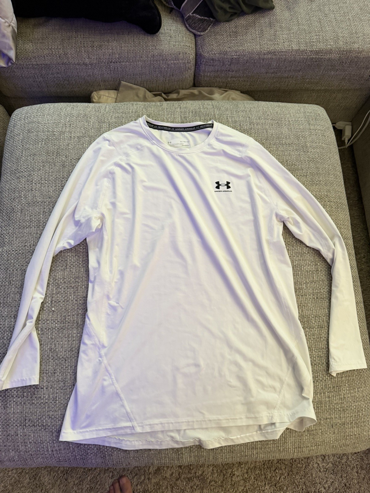 Under Armour HeatGear Men’s Compression Long Sleeve Crew Neck Shirt White XL