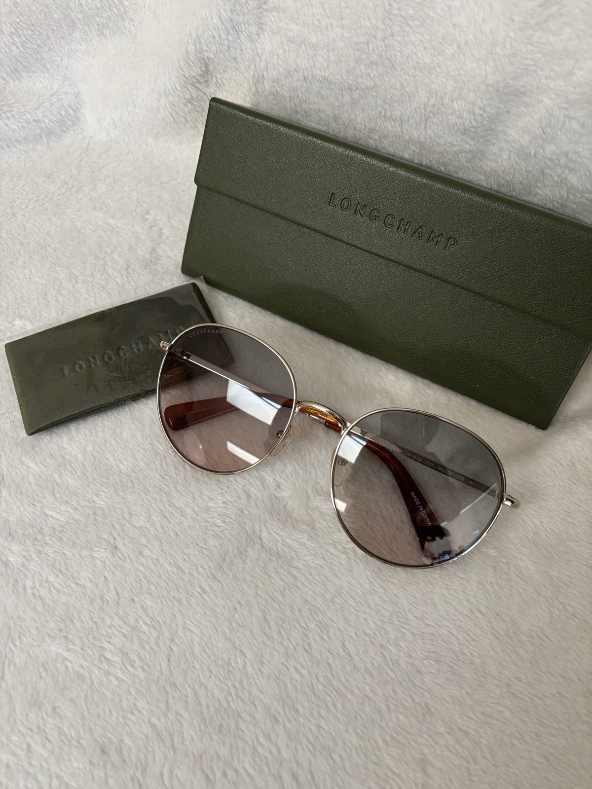 Longchamp LO101S Round Metal Sunglasses Gold Frame Brown Gradient Tinted 135