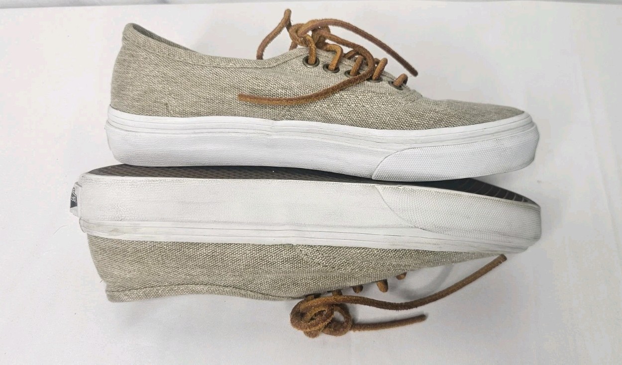 Vans Authentic Slim Washed Canvas Cream Tan Sneaker Women 5 Men 3.5 VN-0QEVC7T