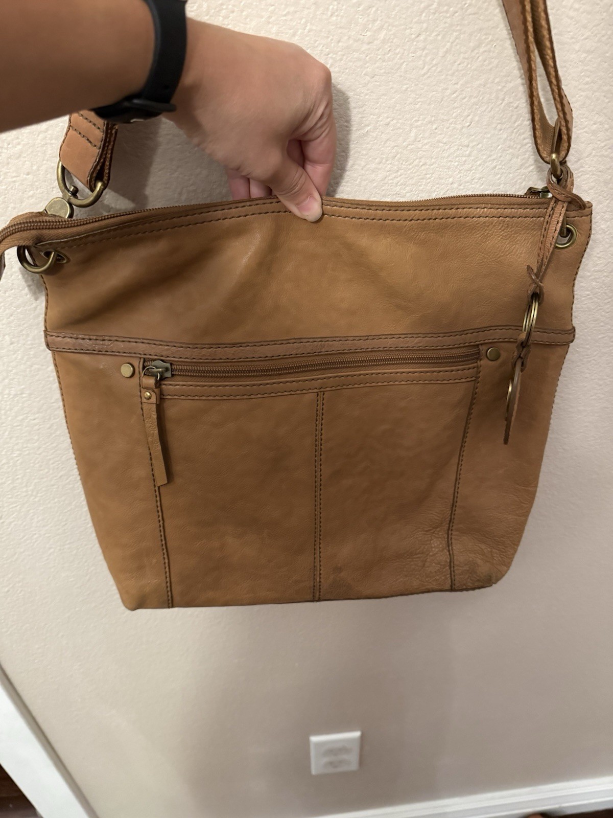Fossil Long Live Vintage Brown Medium Crossbody Bag Zip, Adjustable Strap