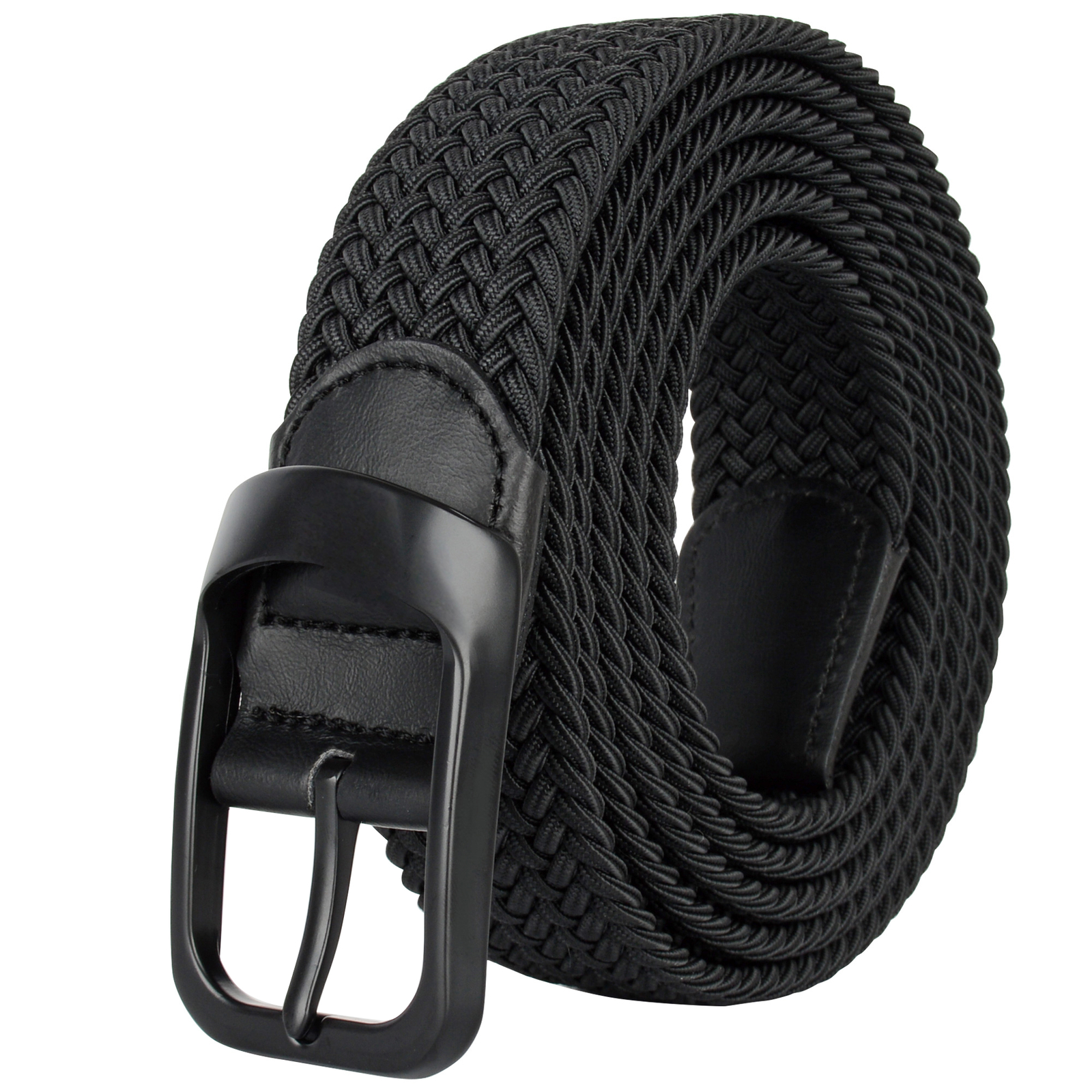 Belt Elastic Stretch Woven Braided for Men Women Plus Size Black Square Business