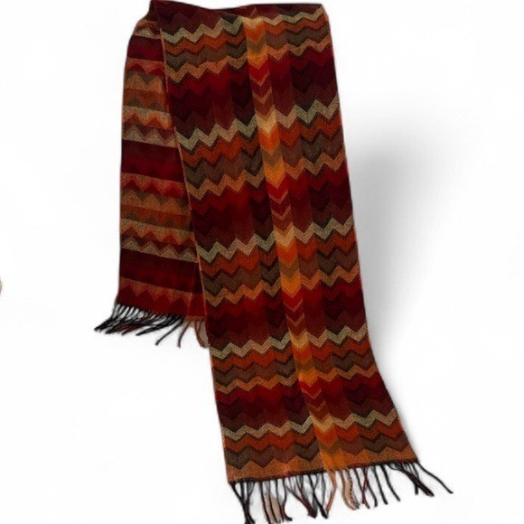 Dillards Scarf Zig Zag Fringe Fall Winter Soft Cozy Red Orange 64×11 inches