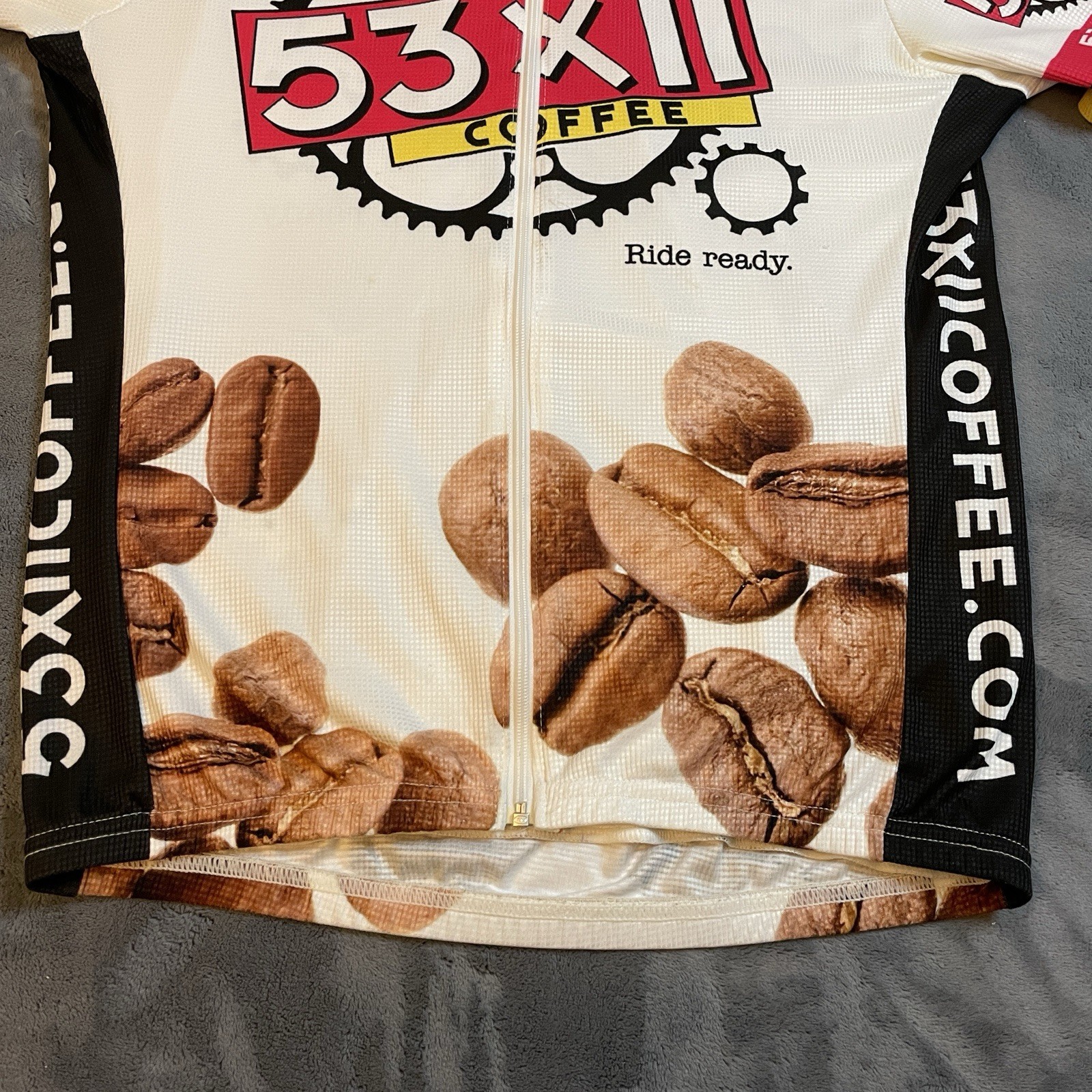 Vintage Cycling T-Shirt Mens Small Bicycle Biking 53×11 Coffee Sponsor Logos 90s