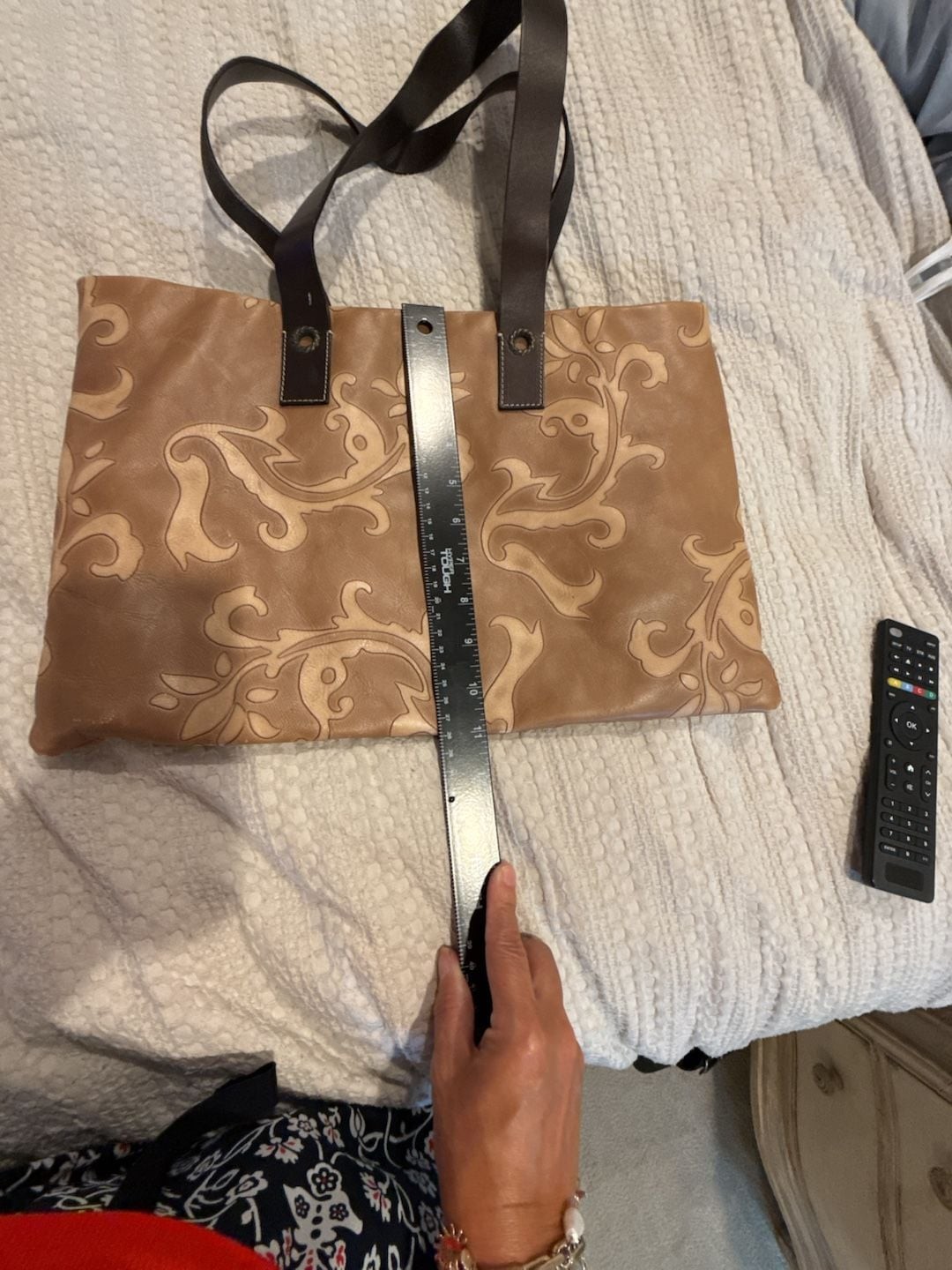 Falor Floral Embossed Leather Tote Handbag