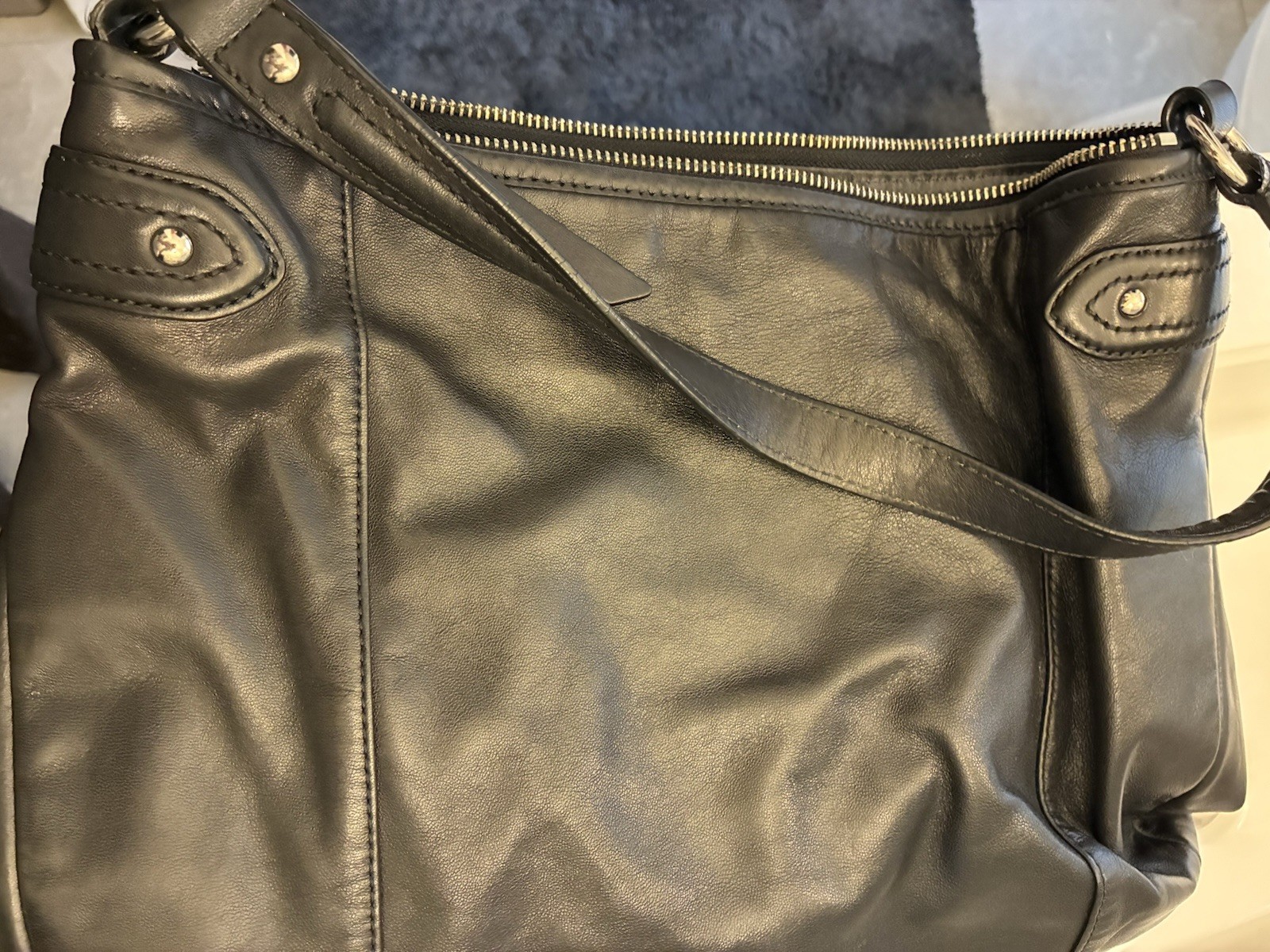 Coach Medium Black Leather Shoulder Bag Purse W/Silver Hardware & Hangtag