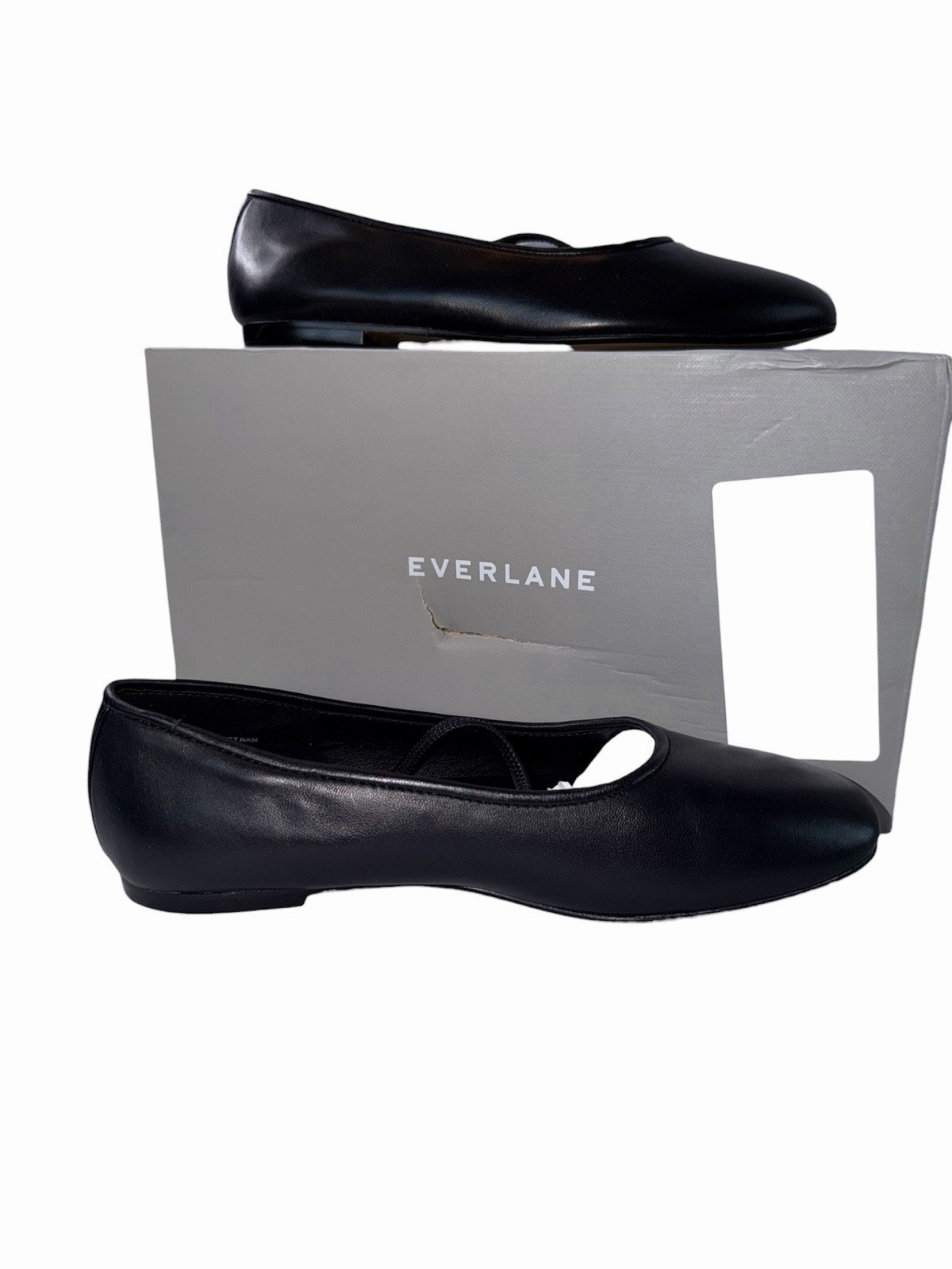 Everlane Black Leather Mary Jane Flats Square Toe Size 6.5 NWB