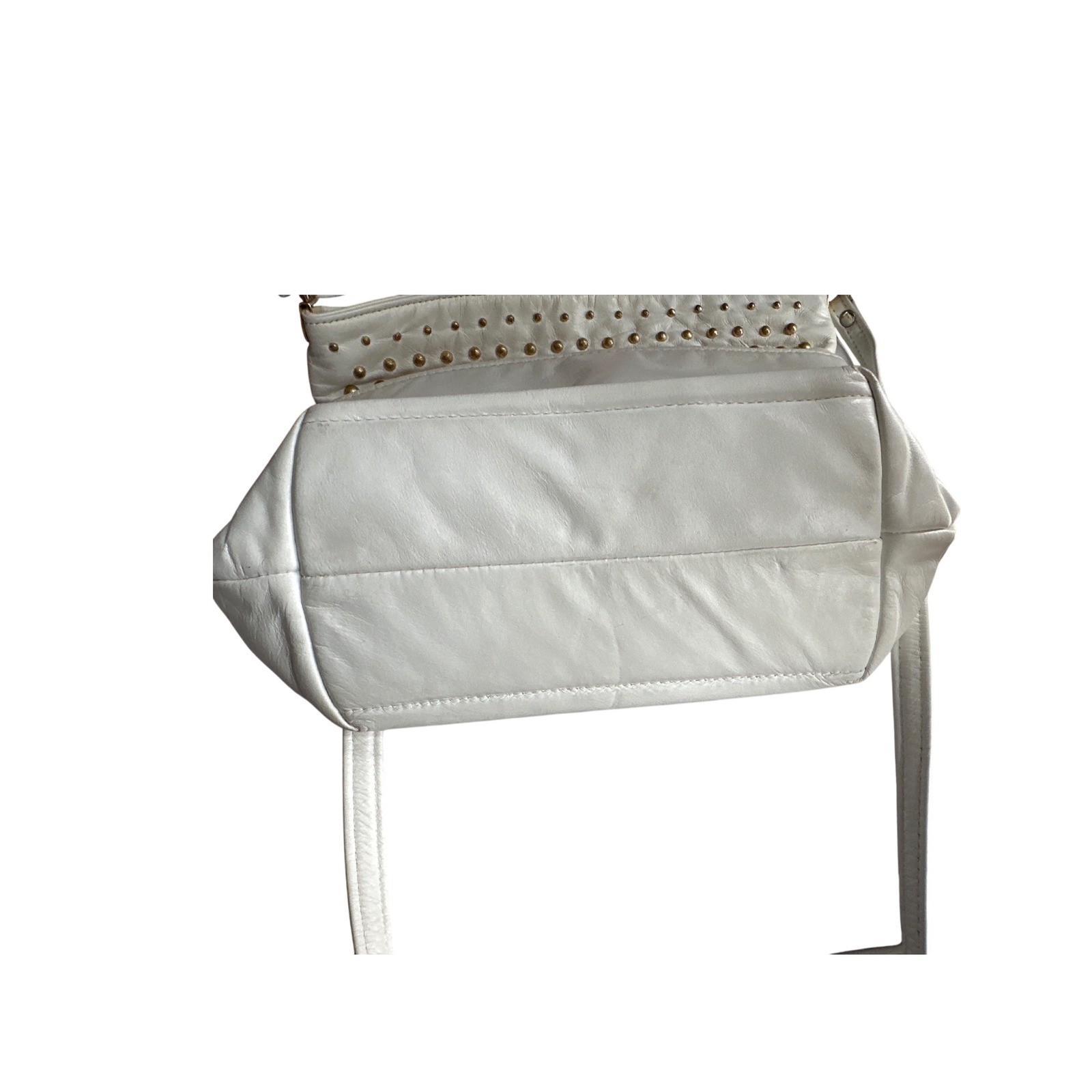 Valeries Genuine Leather White Studded Crossbody Bag Made in USA Gold Hardware