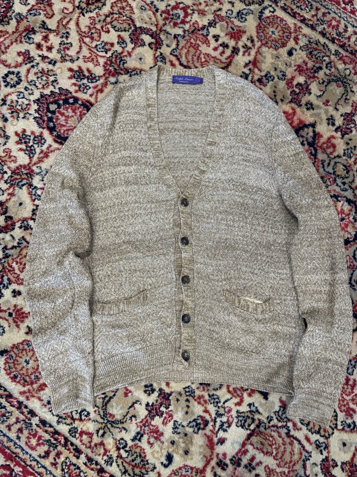 Ralph Lauren Purple Label Men’s Silk & Linen Cardigan Tan Blend