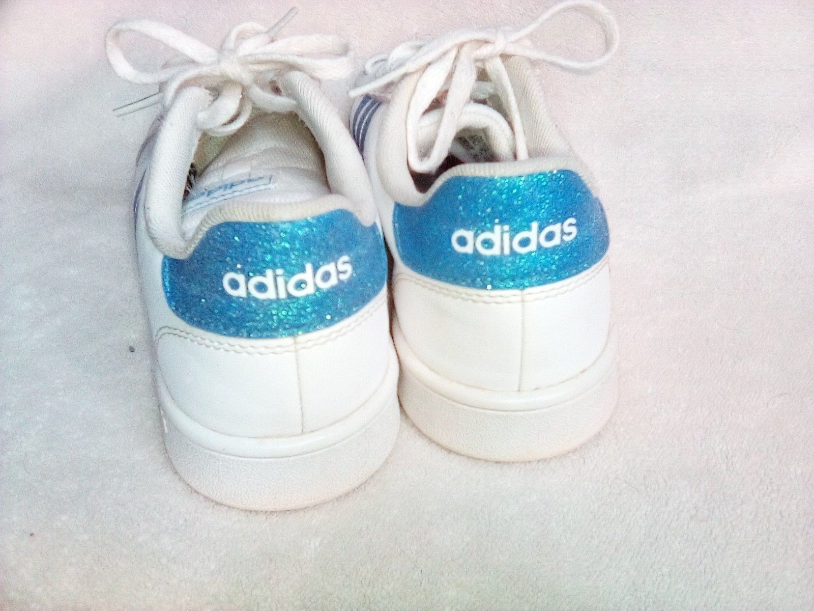 adidas Grand Court Kids Sneakers US 3.5 White Blue Glitter Lace-Up