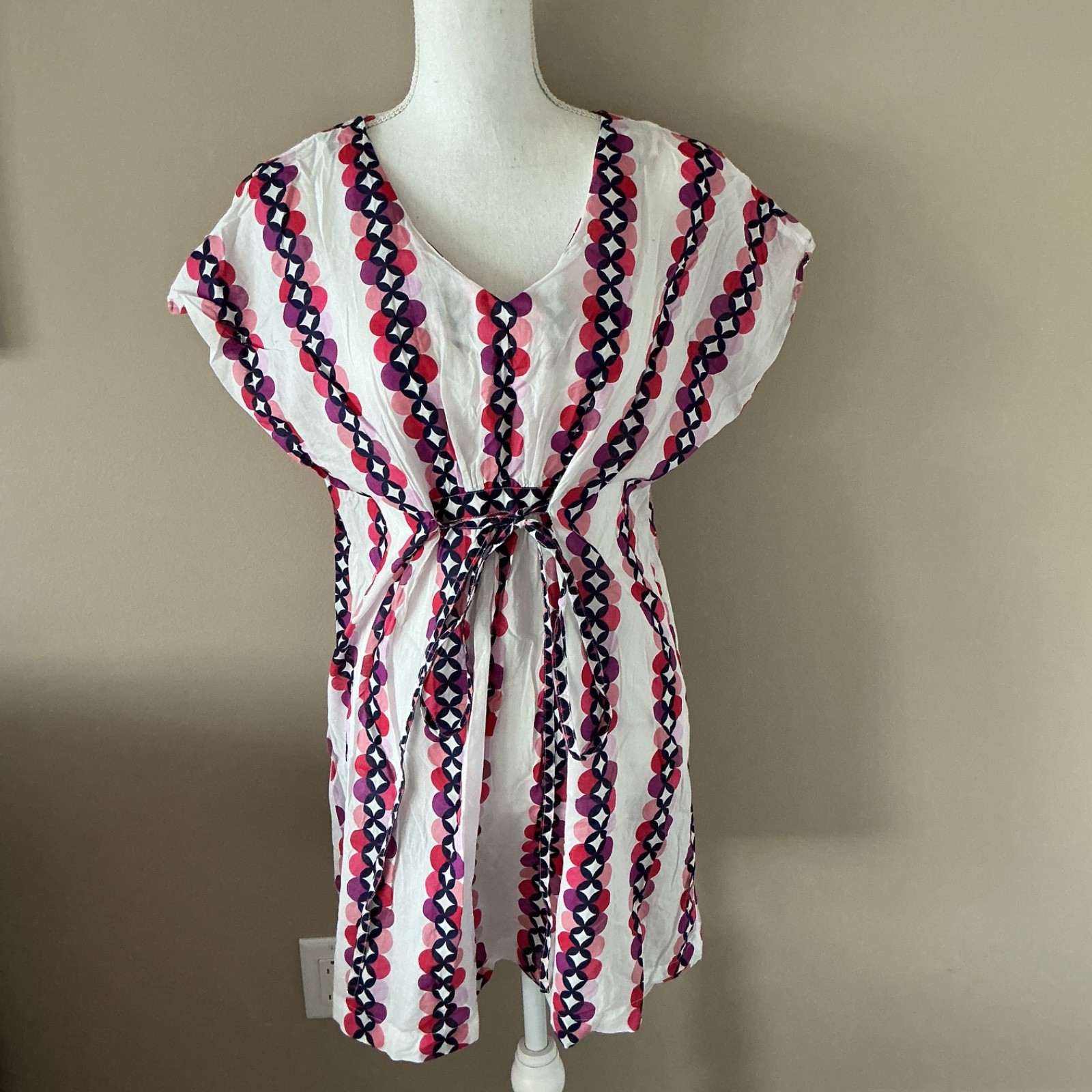Boden Dress Tunic Cover Up Resort Beach Coastal SZ 10 White Red Blue Purple Dot