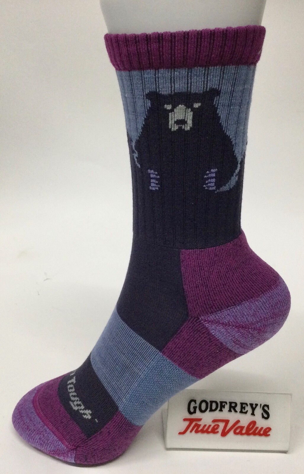 DARN TOUGH 1970 Purple Bear Town Micro Crew Light Cushion Womens Socks M L Wool