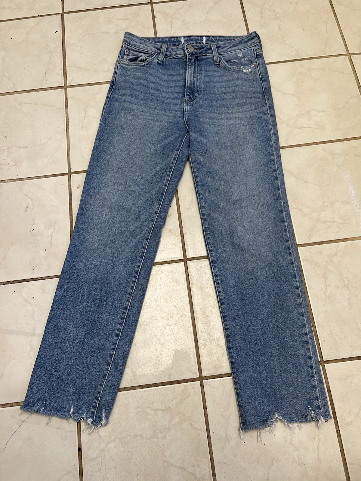 JUST BLACK DENIM Light Wash High Rise Straight Leg Raw Hem Jeans Sz 27 #BP304J