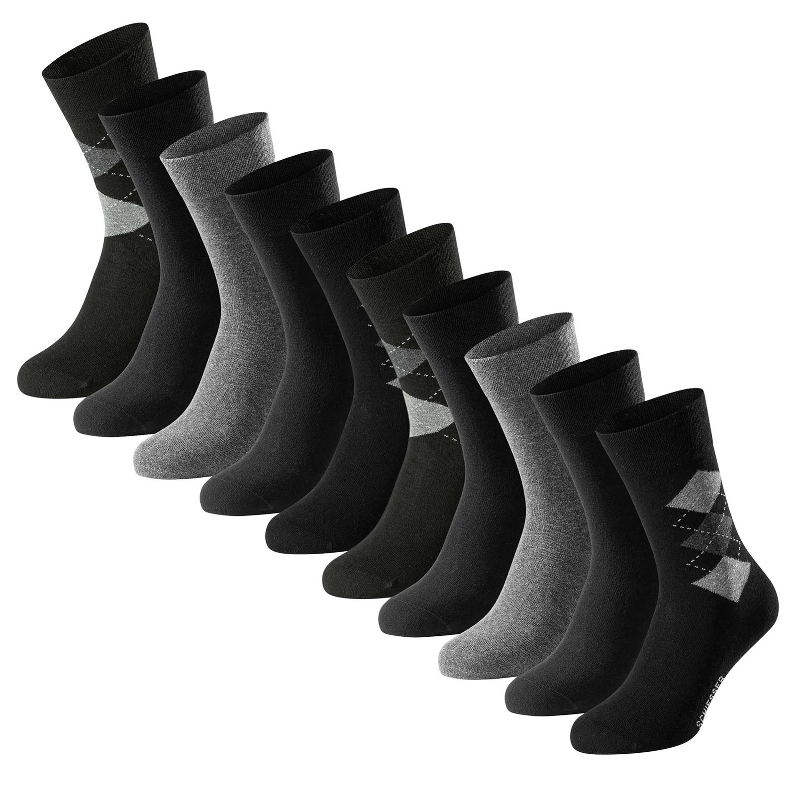 Schiesser Men’s Socks, 10 Pack – “Bluebird”, Cotton Mix, Solid/Patterned …