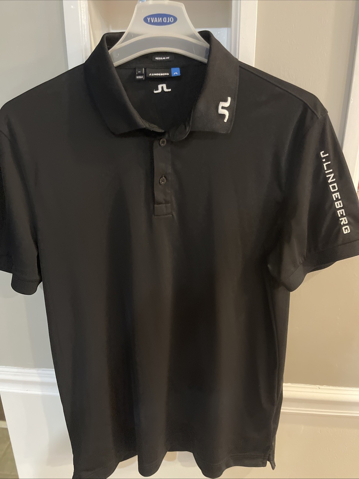 J Lindeberg Golf Polo Tour Tech Regular Fit XL Black 100% Polyester Nice!!