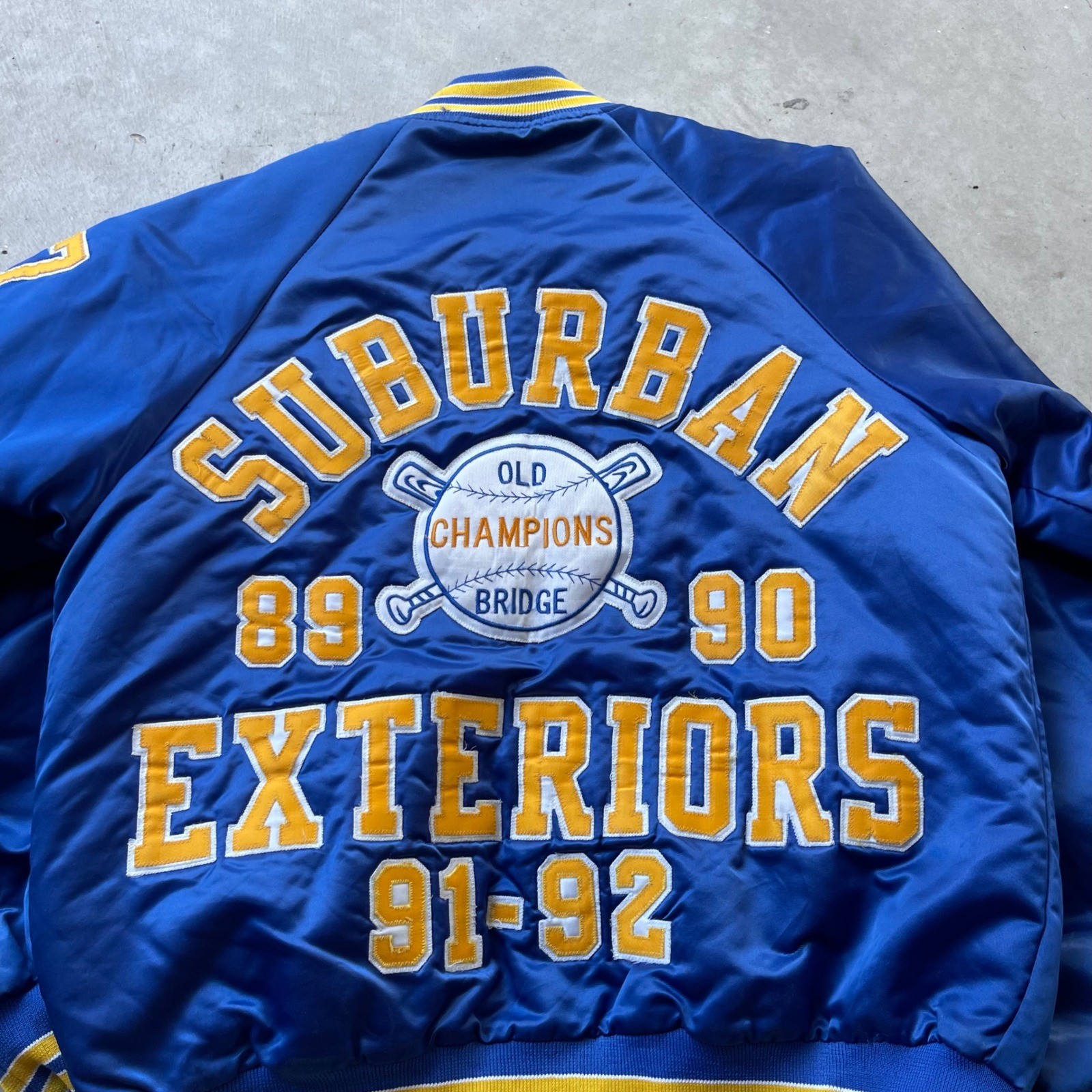 Vintage Hartwell Satin Varsity Jacket Blue Yellow Suburban Exteriors Mens Medium