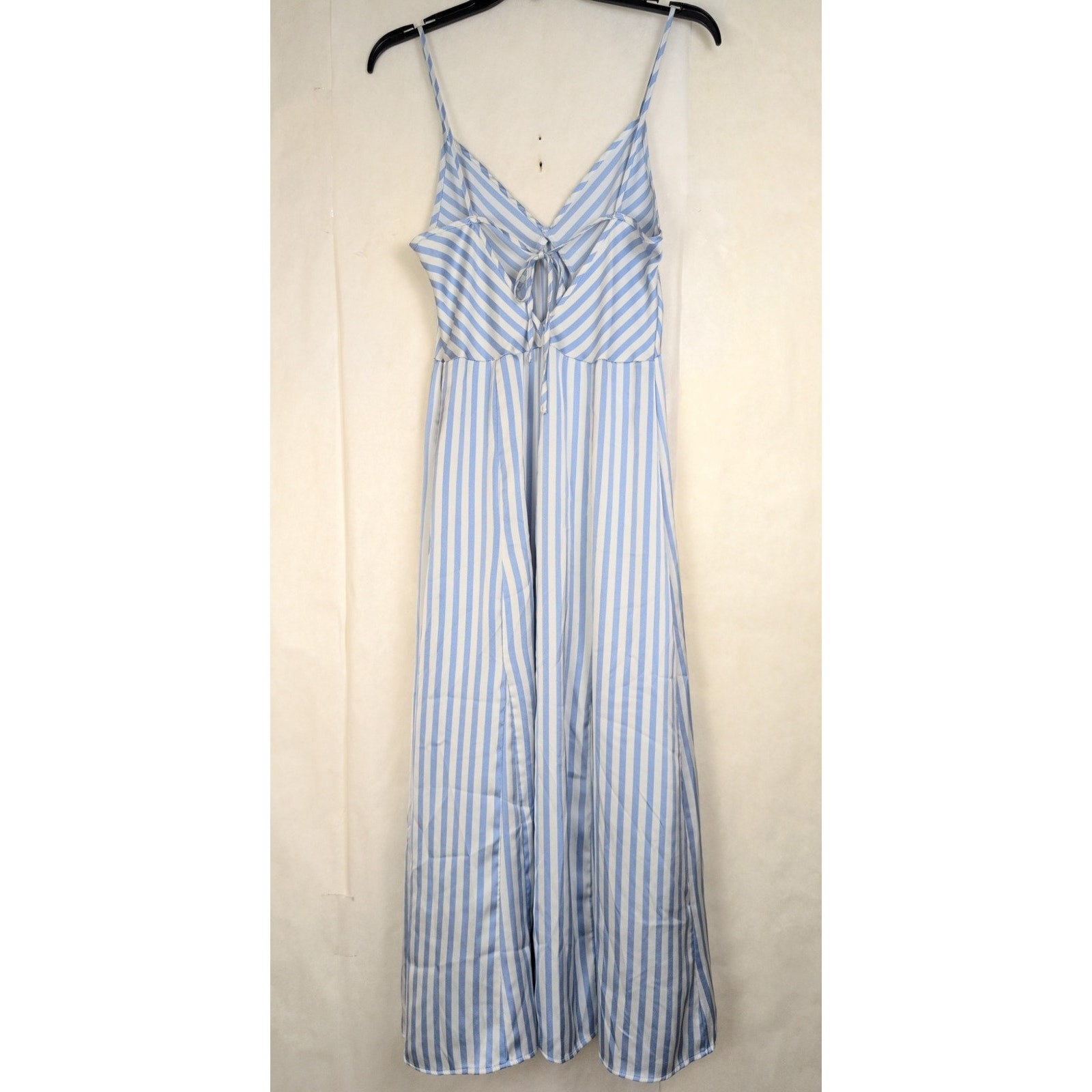 Preppy Coastal blue and white striped satin slip dress Size Small Nautical Retro
