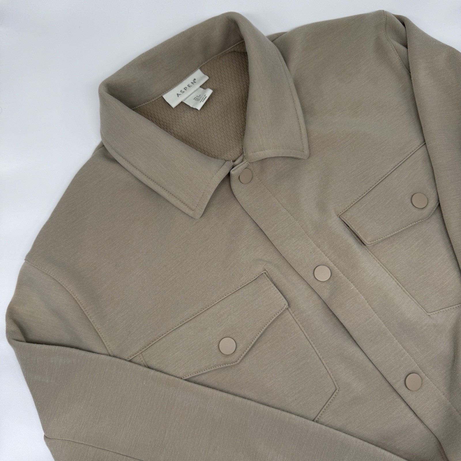 Aspen Shacket Button Up Pockets Beige Fall Cozy S