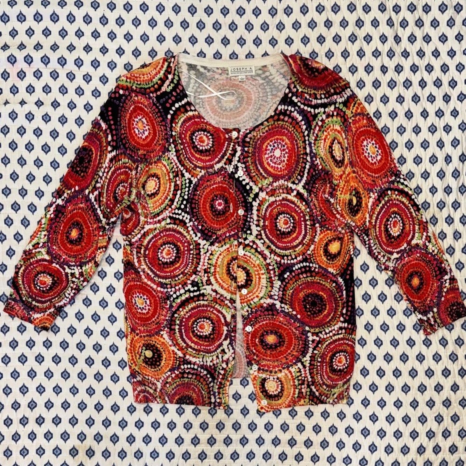 Joseph A Multicolor red orange yellow green black circle Patterned Cardigan L