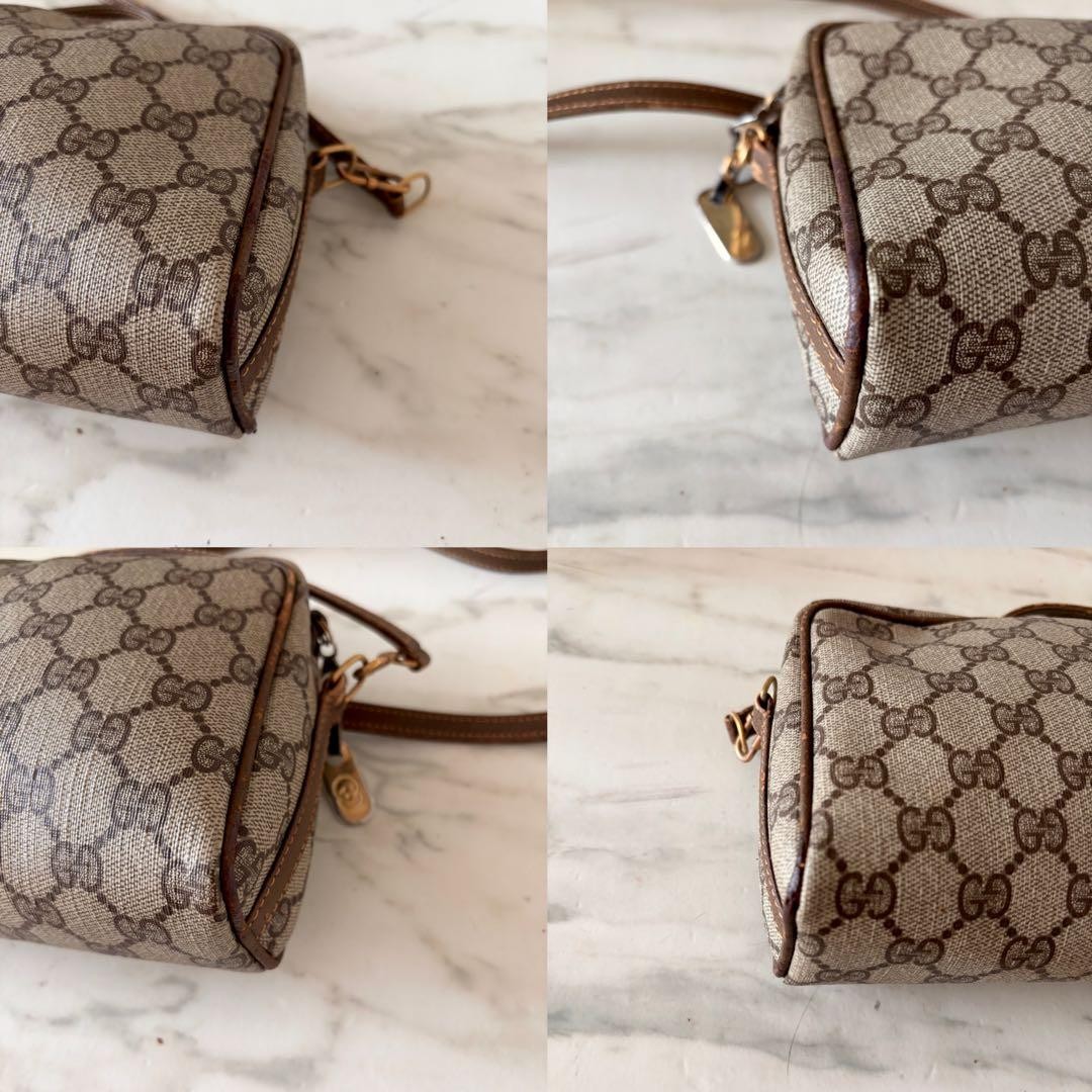 GUCCI Vintage GG Canvas Leather Shoulder Bag Brown Crossbody