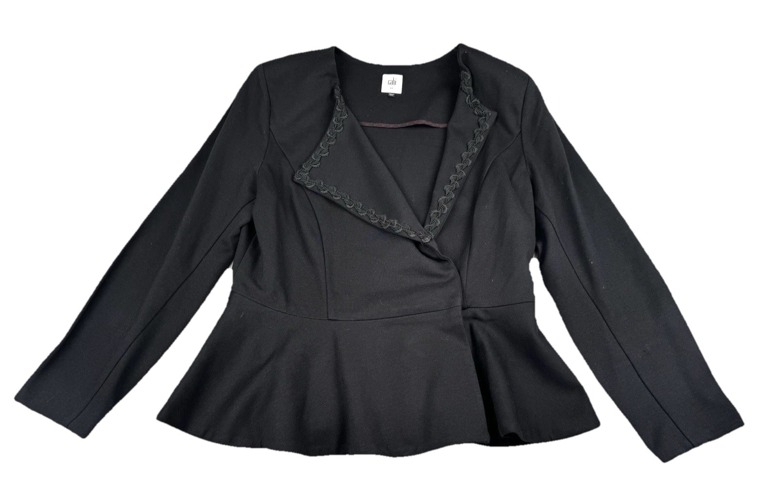 Cabi Agency Jacket Blazer 12 Black Stretch Knit Peplum Career Embellished Lapel