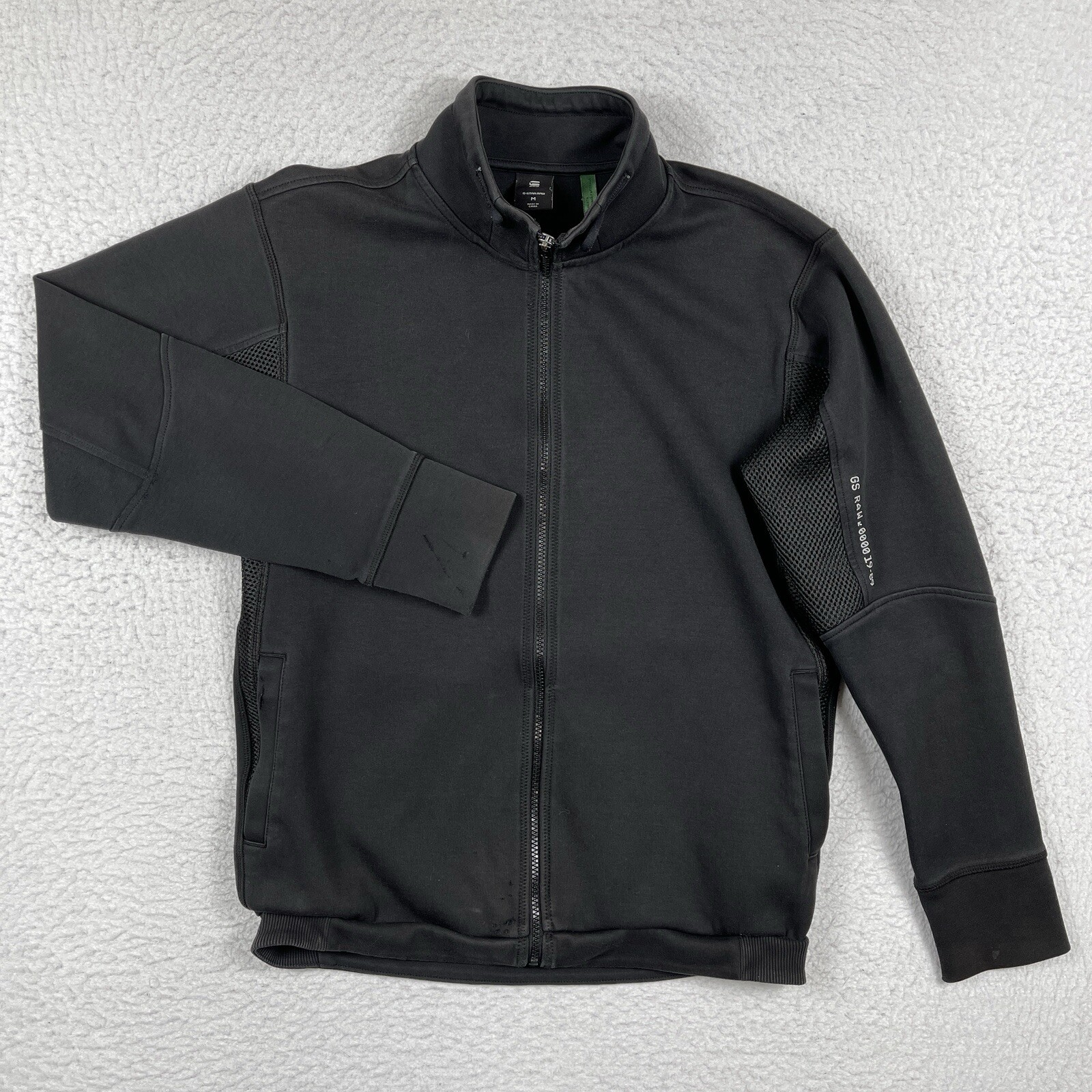 G Star Raw Jacket Mens Medium Black Streetwear Casual Moto Track Distressed Worn
