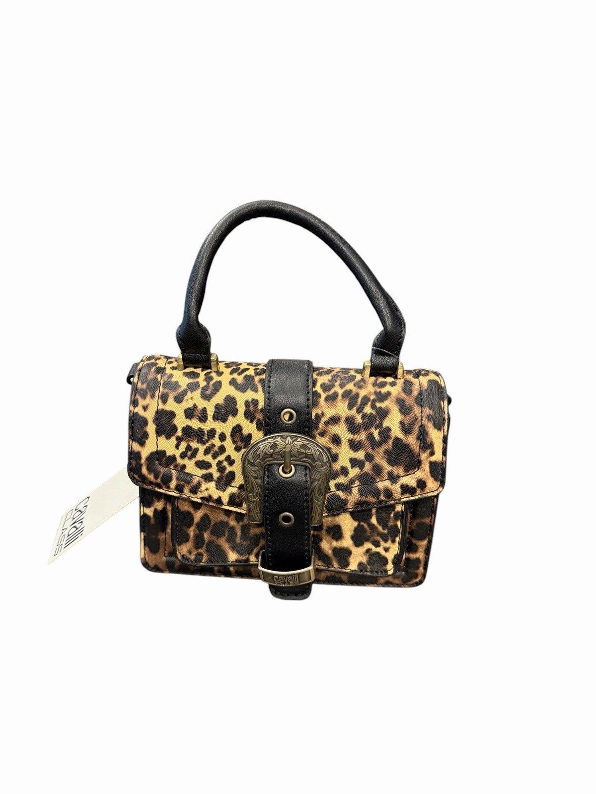 Cavalli Class Como Mini Bag Top Handle Leopard w/Black Crossbody Buckle NEW $98