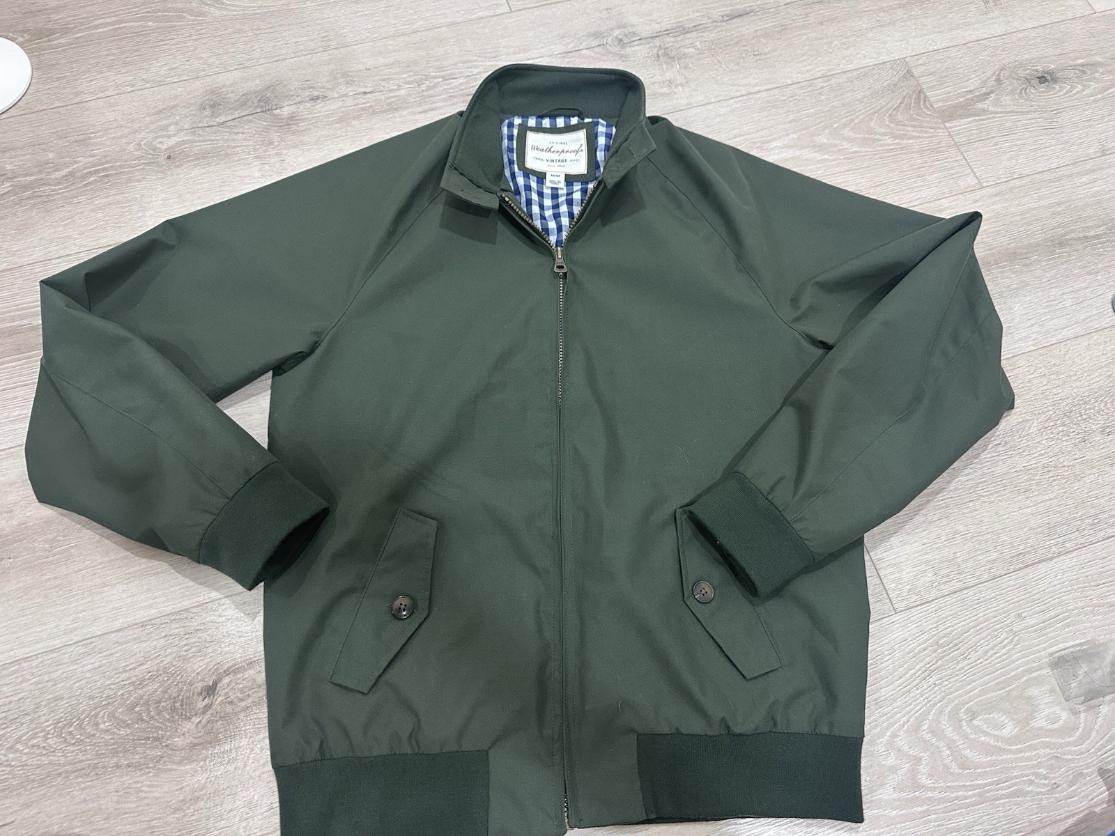 Mens Weatherproof Vintage Green Harrington Jacket Full Zip Polyester Size M