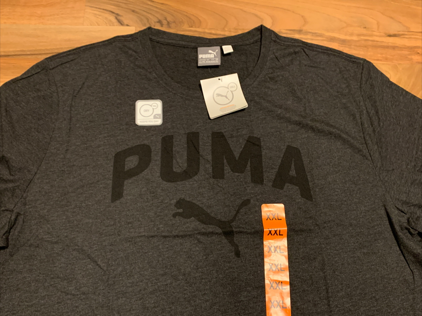 PUMA Men’s Essentials Heather Logo Tee, XXL, Dark Heather Grey, Dry Cell