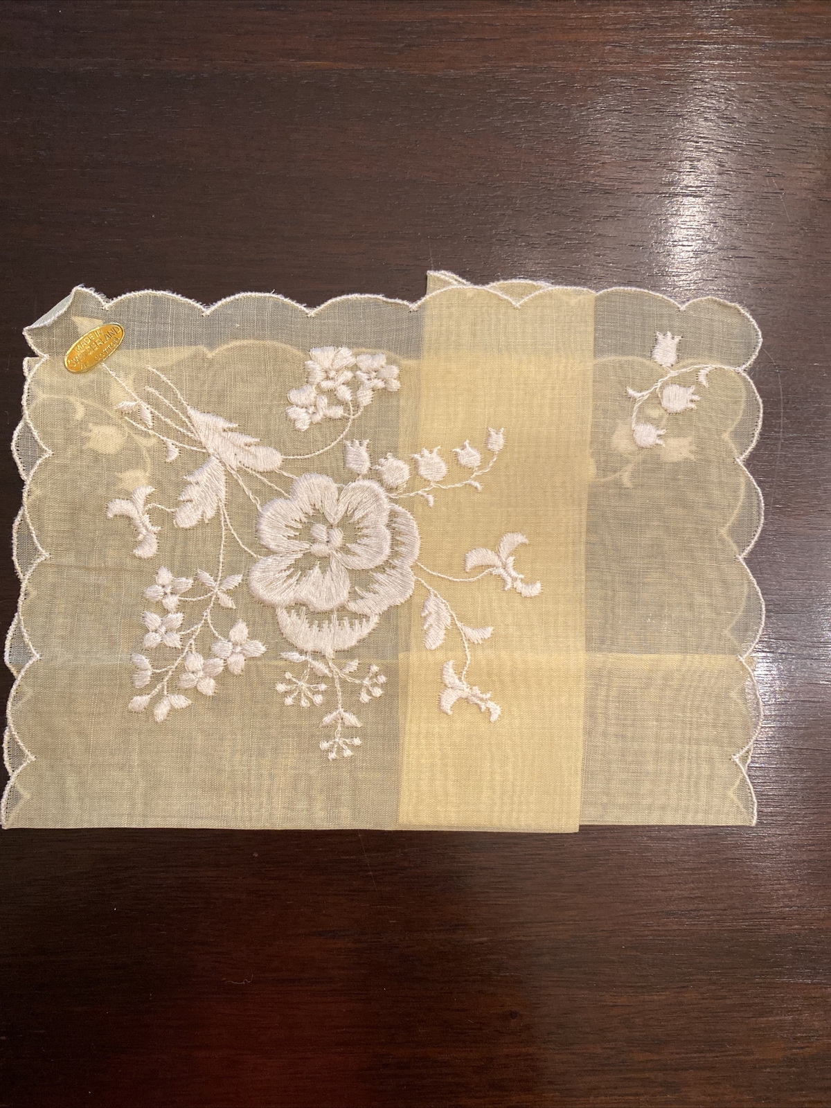 Vintage made in Switzerland pale yellow Linen Handkerchief Hanky approx 11″ sq