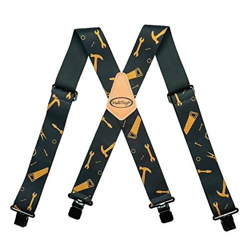 Men’s Suspenders Fully Elastic 2 inch Wide X back Heavy Duty Black Hand Tools