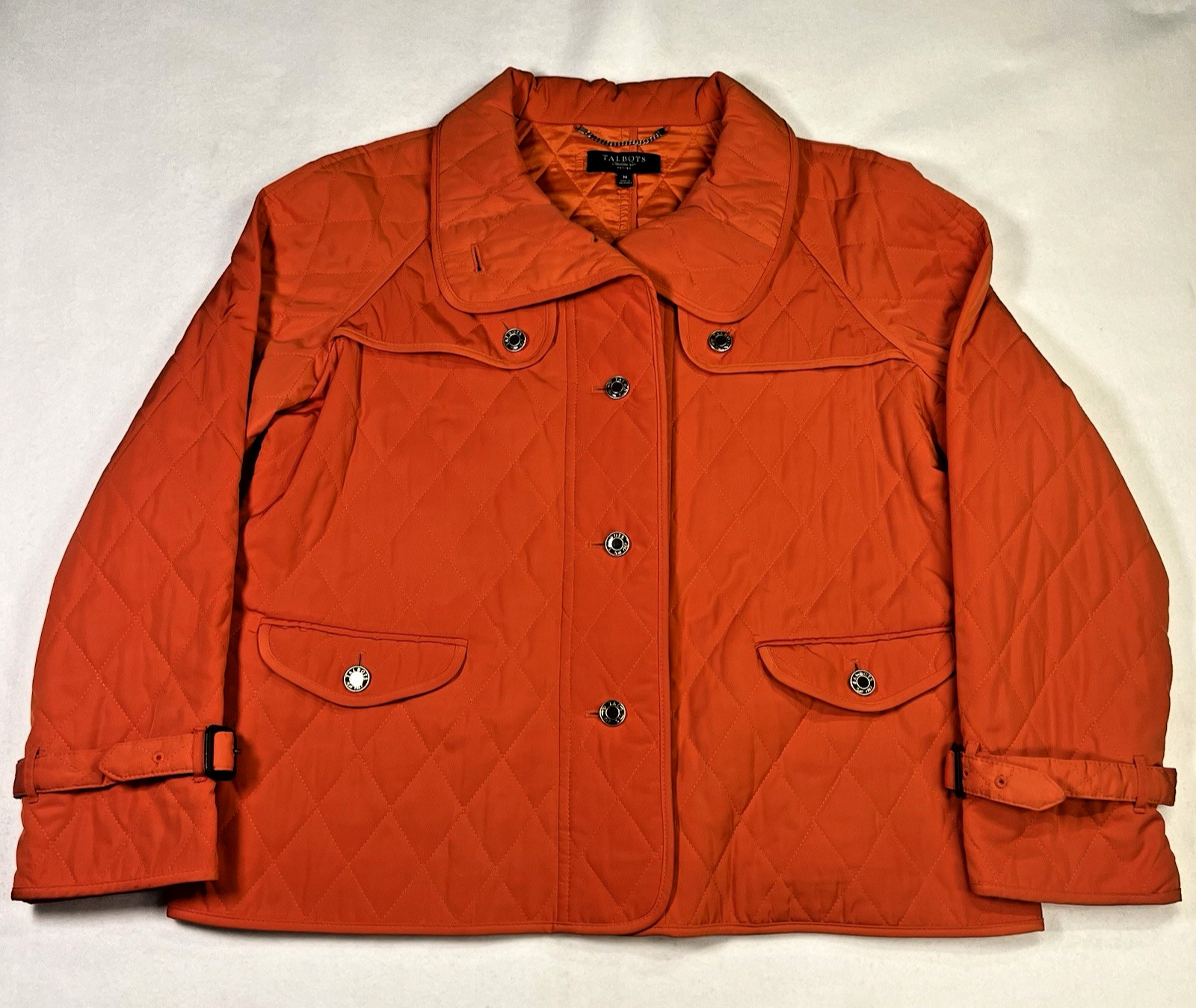 Talbots Orange Quilted Button Front Short Jacket Women’s Size Medium