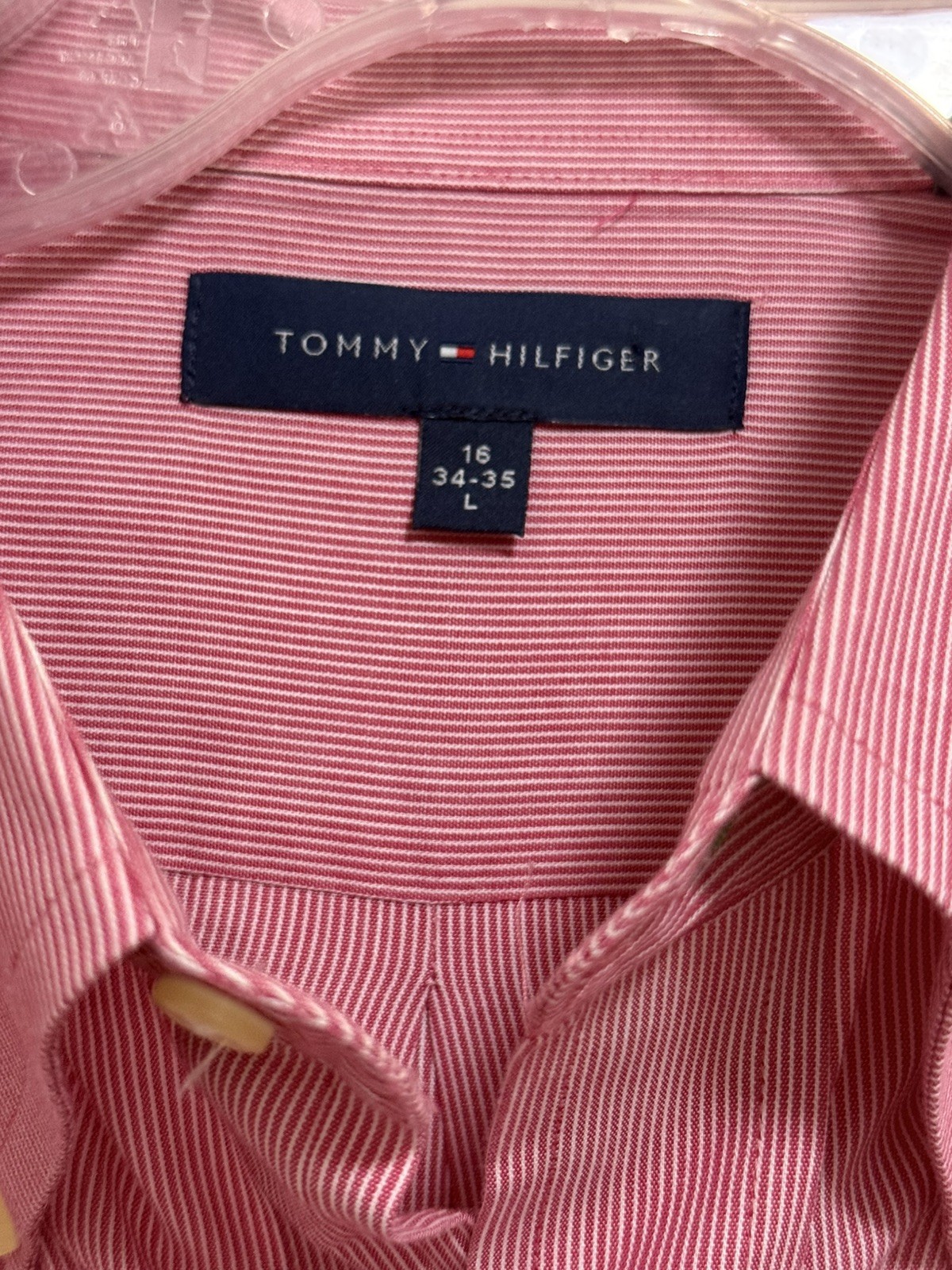 Tommy Hilfiger Dress Shirt Mens 16 34/35 Red Striped (thin) Lightweight