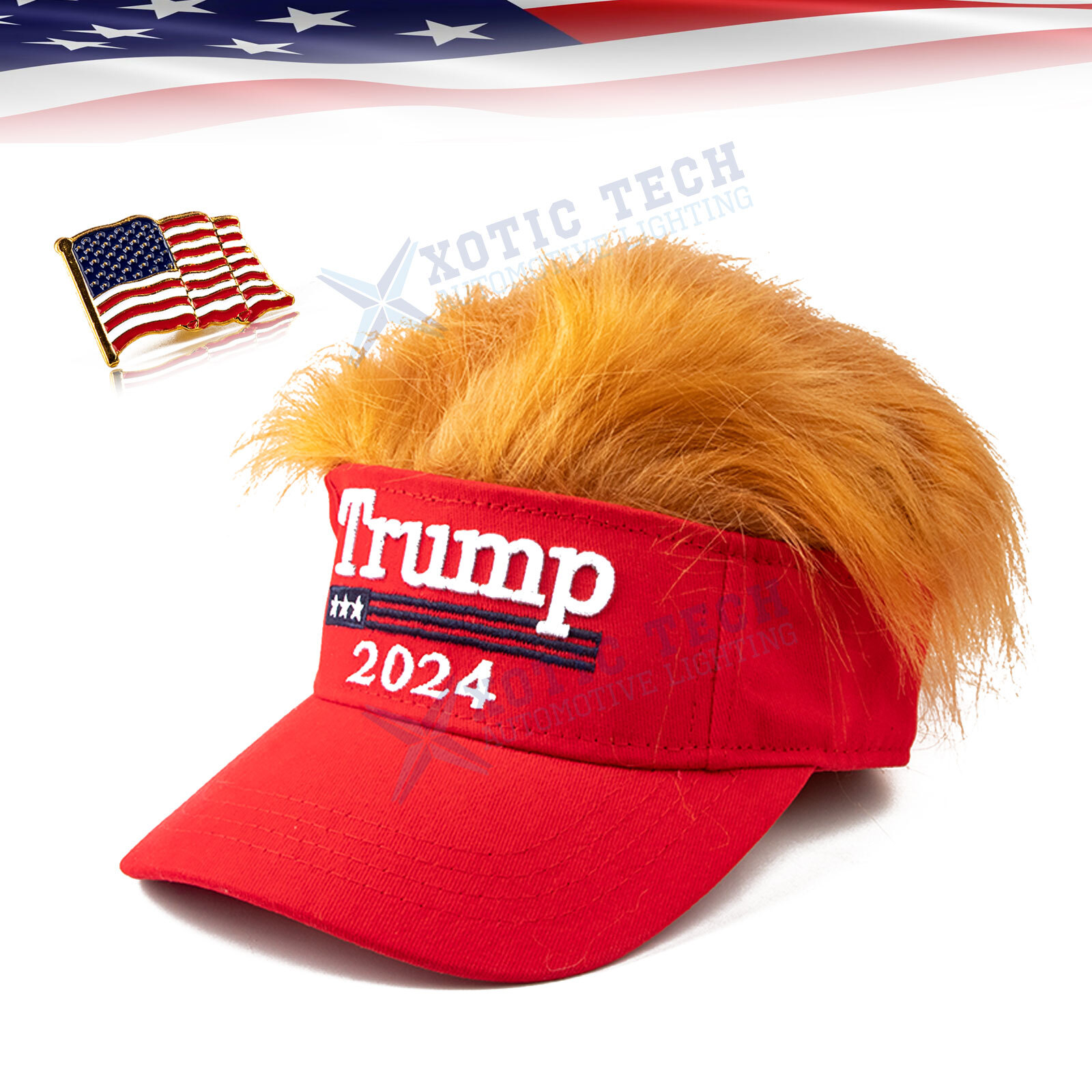 Trump 2024 Hat with 3D Fake Hair Ultra Embroidered Adjustable MAGA Baseball Cap