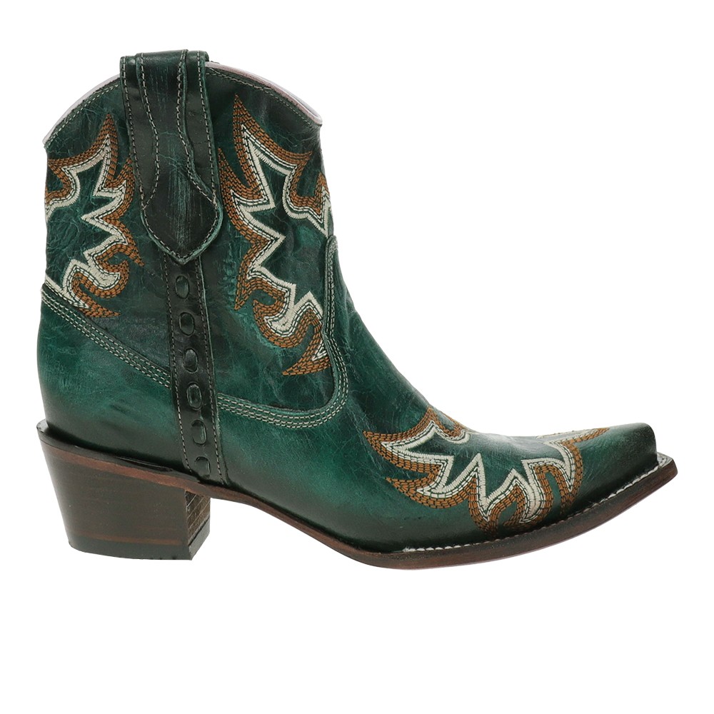 Circle G by Corral Embroidered Zipper Ankle Snip Toe Pull On Cowboy Booties Wom