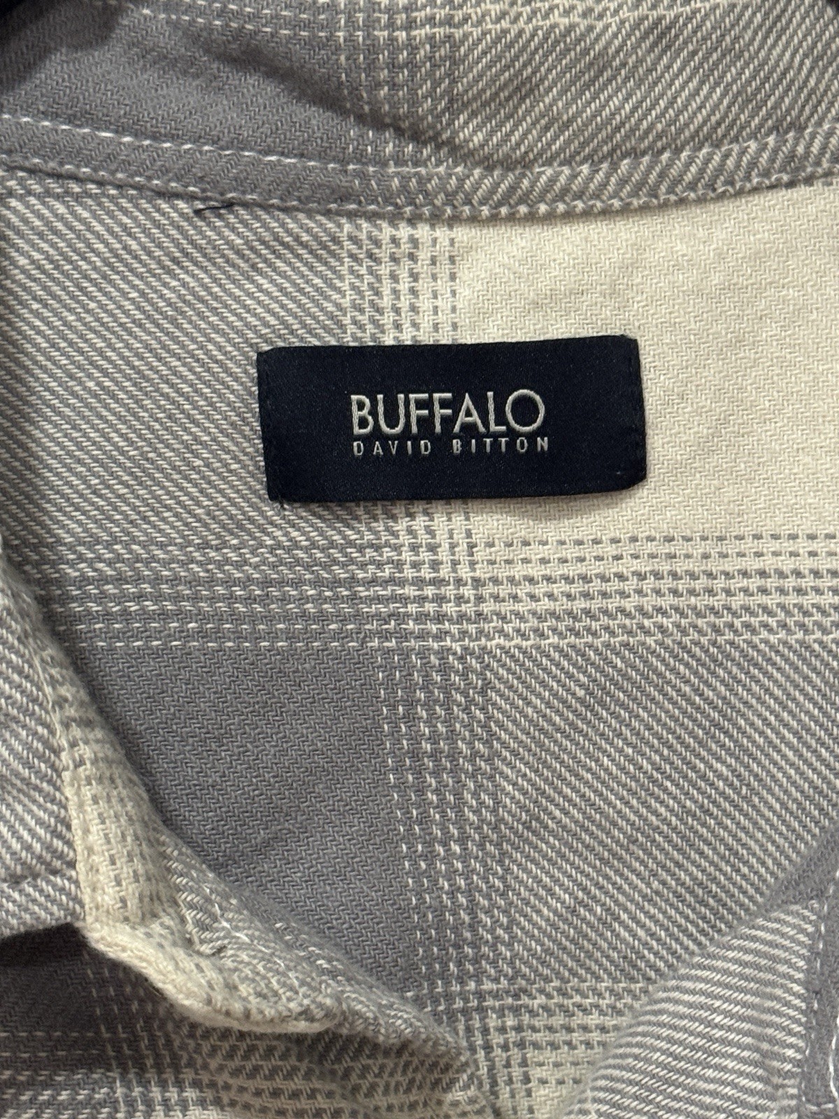 Buffalo David Bitton Men’s Plaid Flannel Shirt Gray Beige Long Sleeve XL No Tag